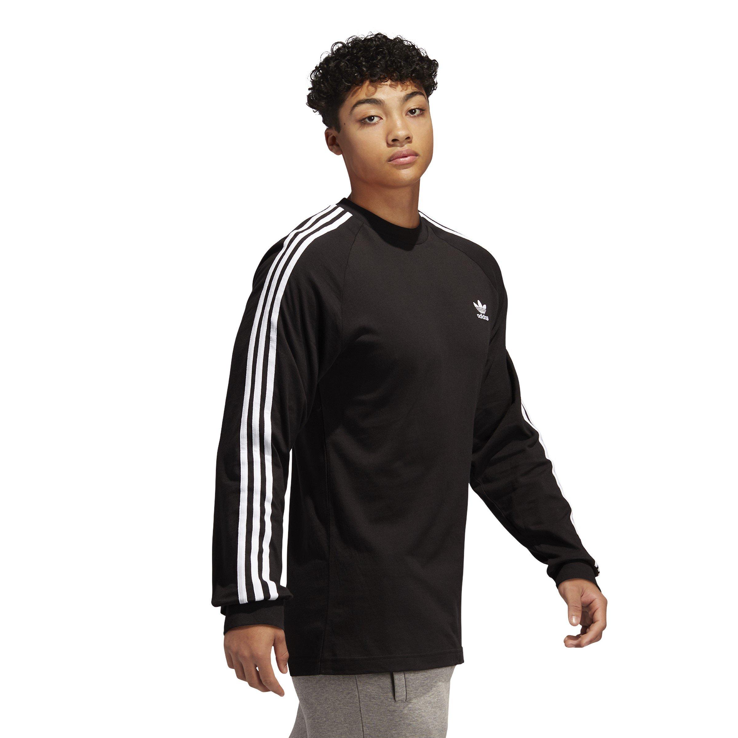 Black - adidas Originals - Men's Three Stripe Long-Sleeve T-Shirt - 4