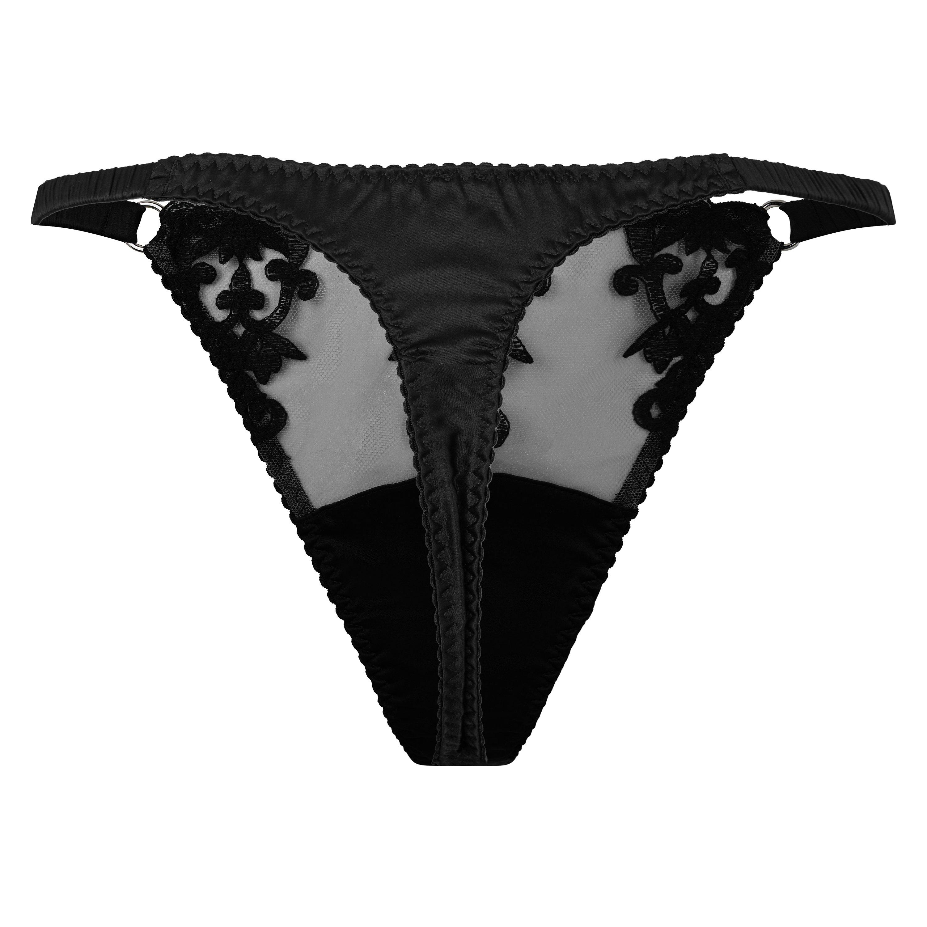 BLACK - Fleur of England - Women's Onyx Silk Thong - 2