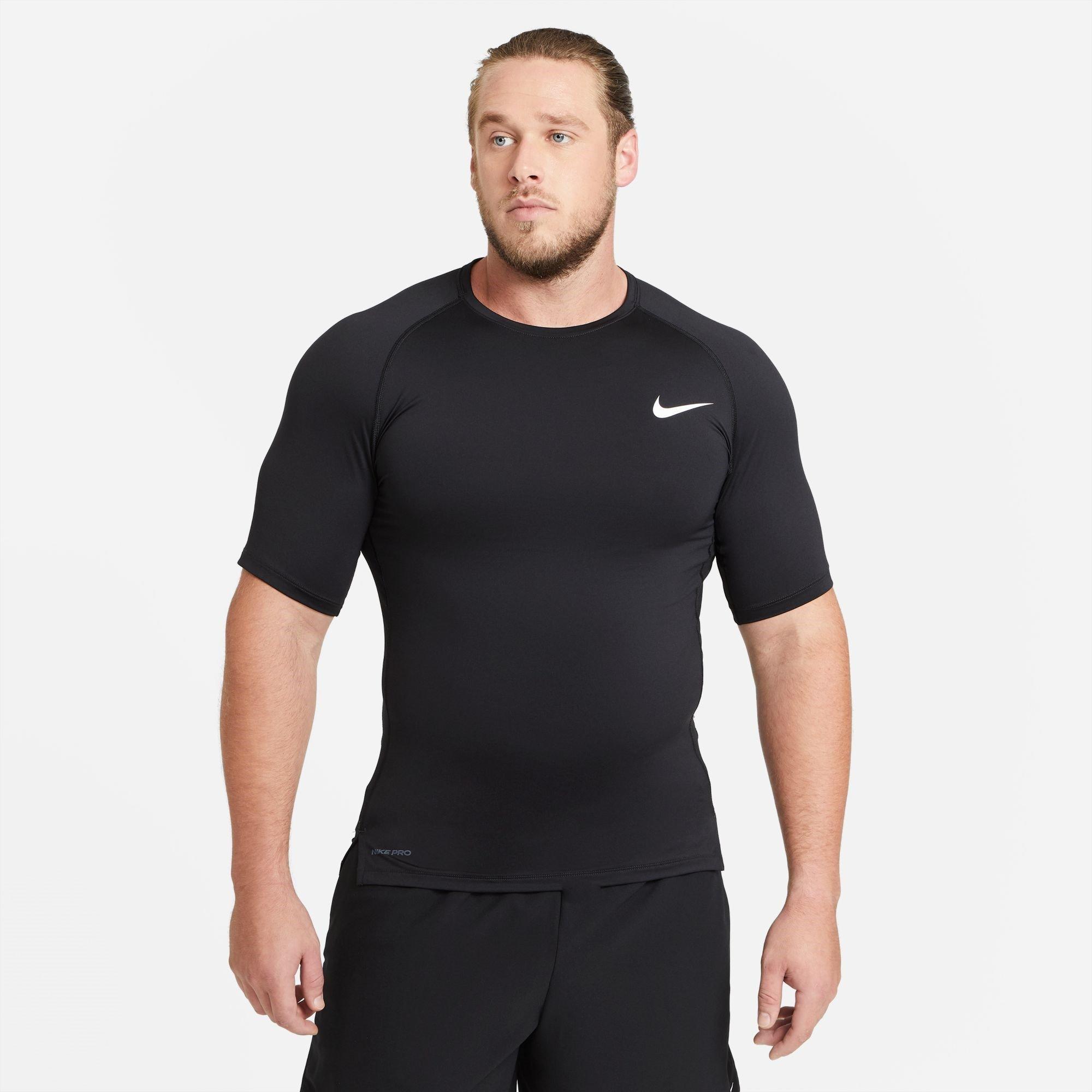 BLACK/WHITE - Nike - Pro Men's Tight Fit Short-Sleeve Top - 8