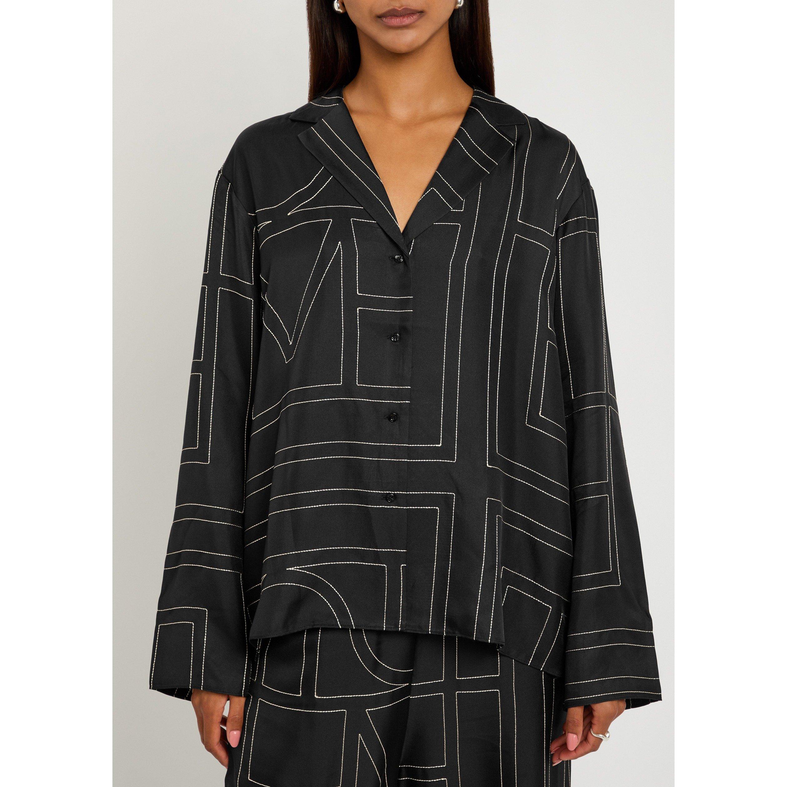 BLACK - Toteme - Women's Monogram Silk Long-Sleeve Pyjama Top - 2