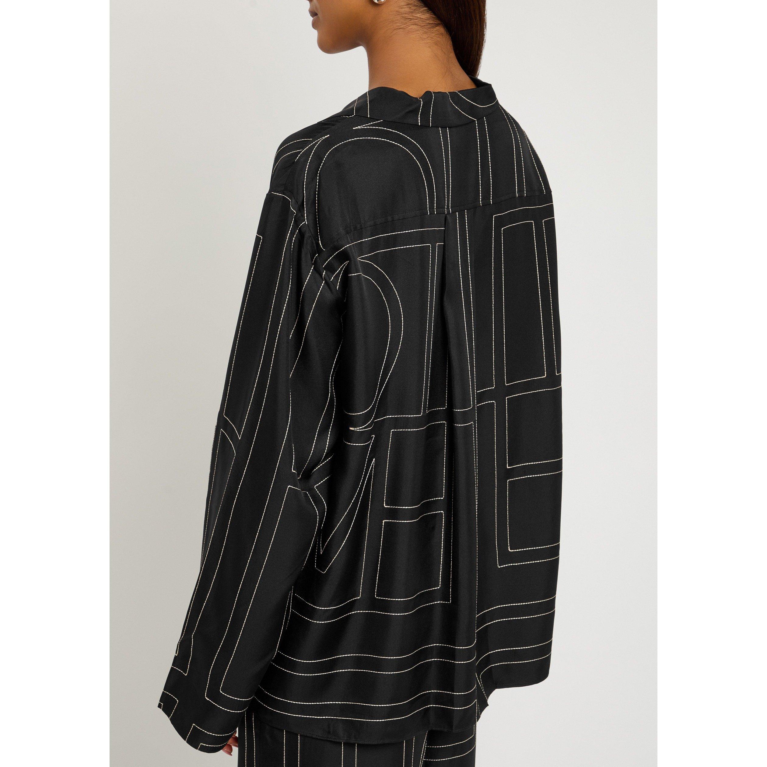 BLACK - Toteme - Women's Monogram Silk Long-Sleeve Pyjama Top - 3