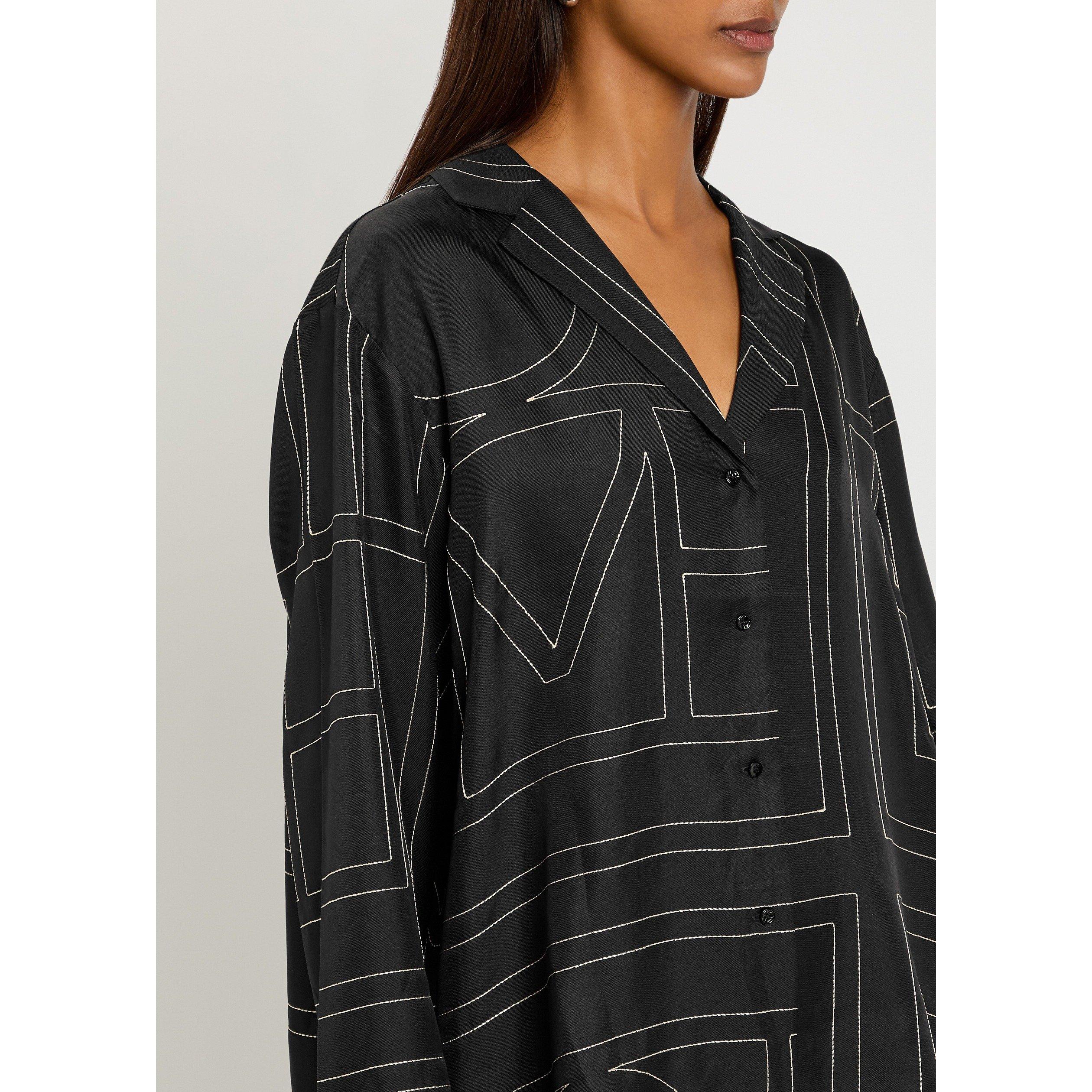 BLACK - Toteme - Women's Monogram Silk Long-Sleeve Pyjama Top - 4