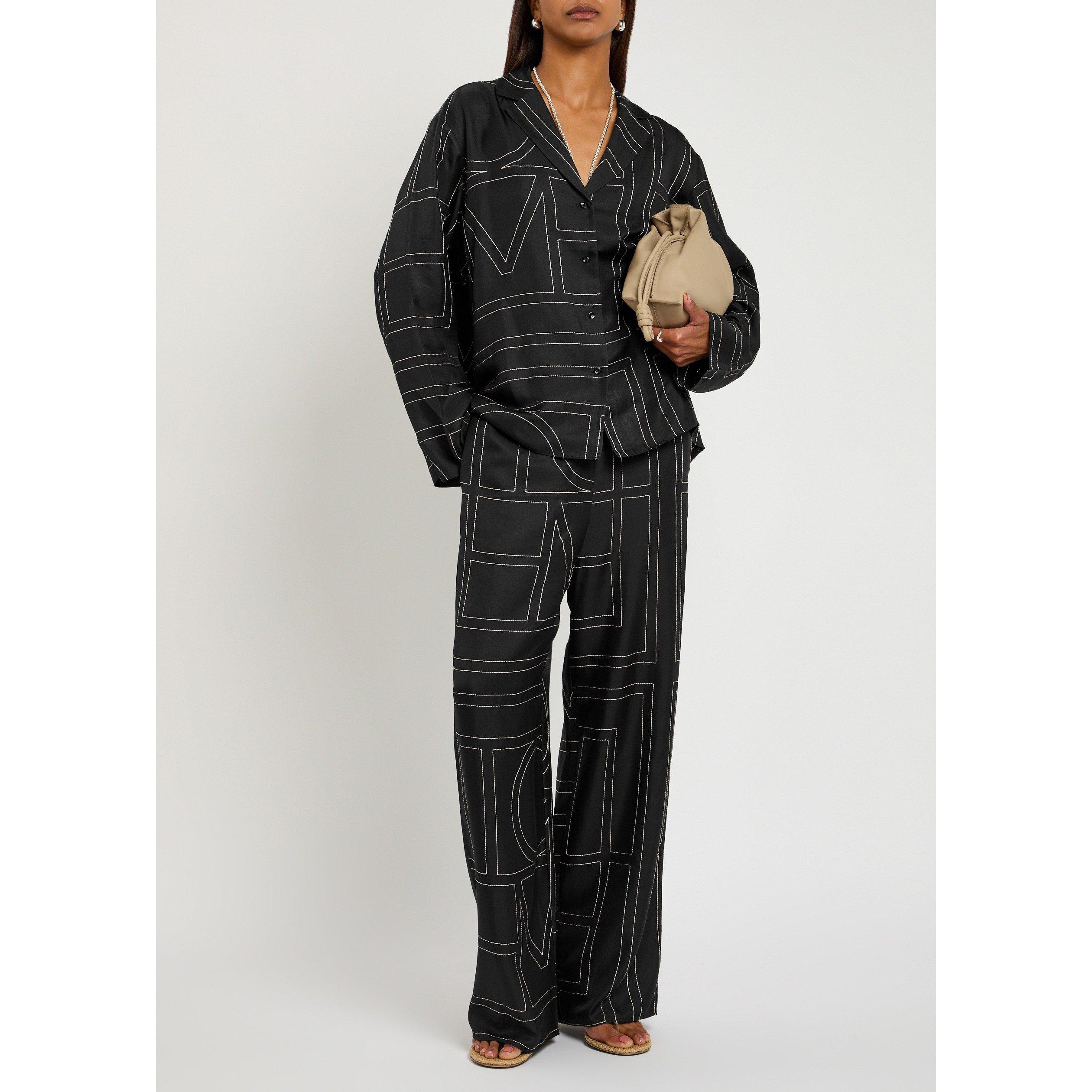 BLACK - Toteme - Women's Monogram Silk Long-Sleeve Pyjama Top - 5