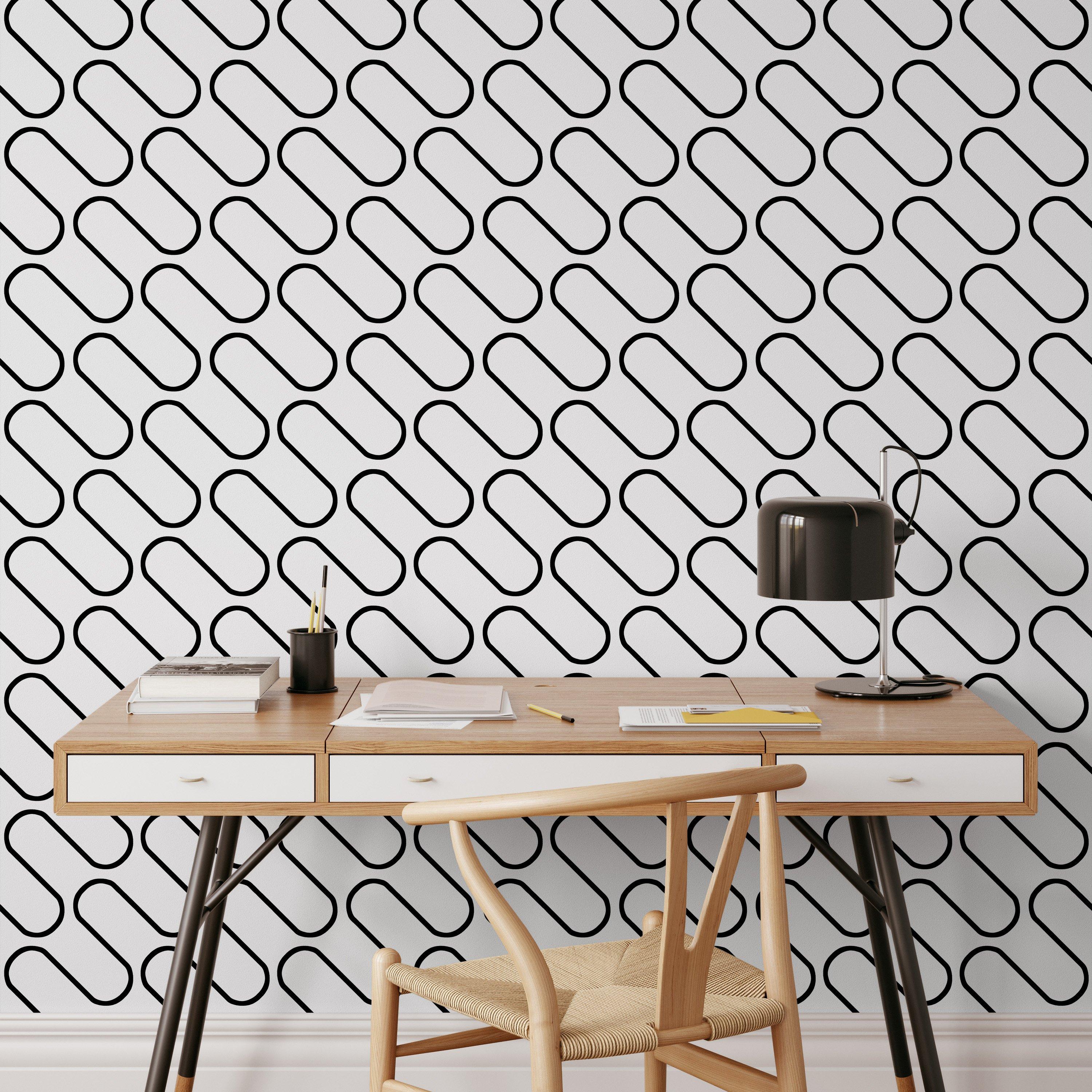Black - Catherine Lansfield - Linear Curve Geometric Wallpaper - 2