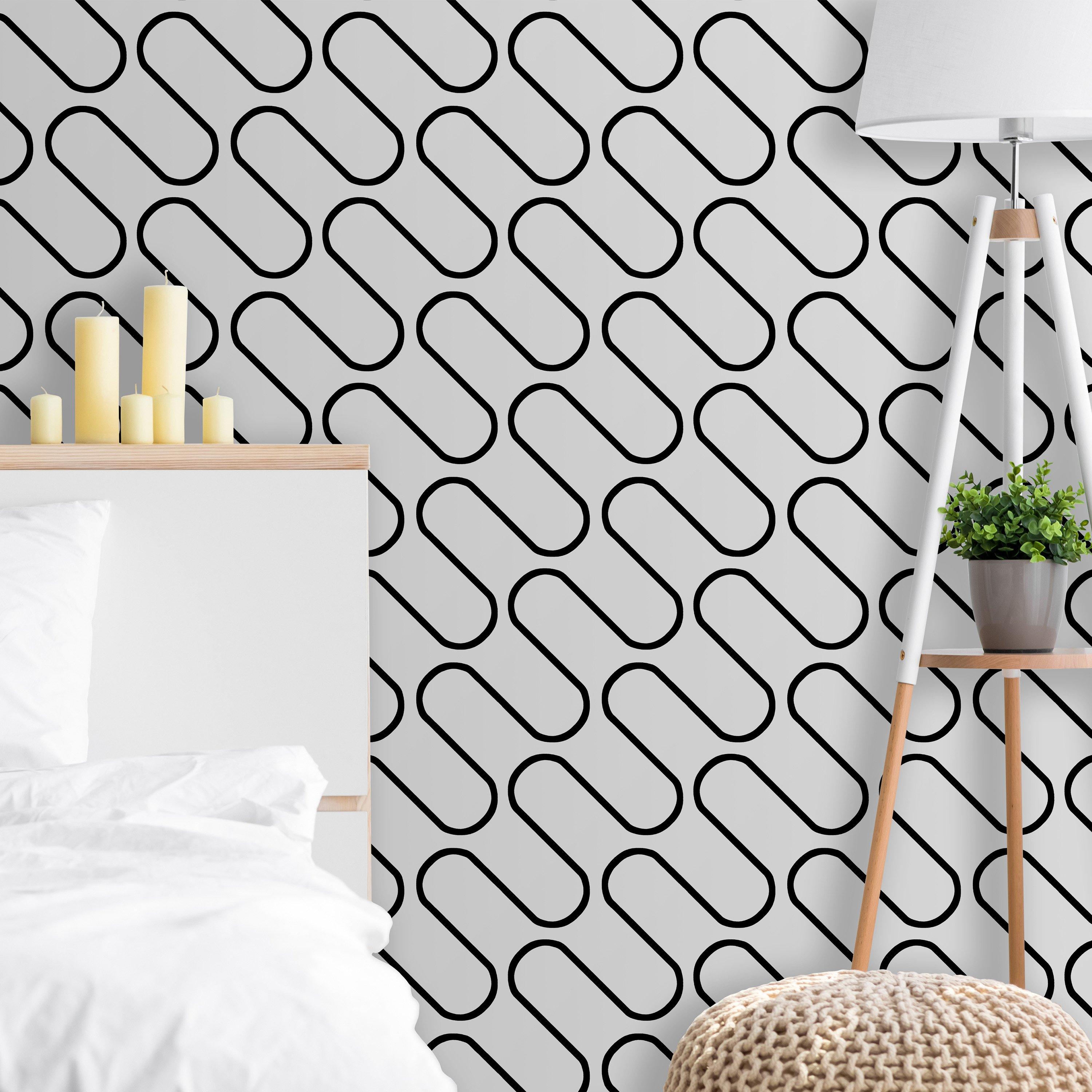 Black - Catherine Lansfield - Linear Curve Geometric Wallpaper - 3