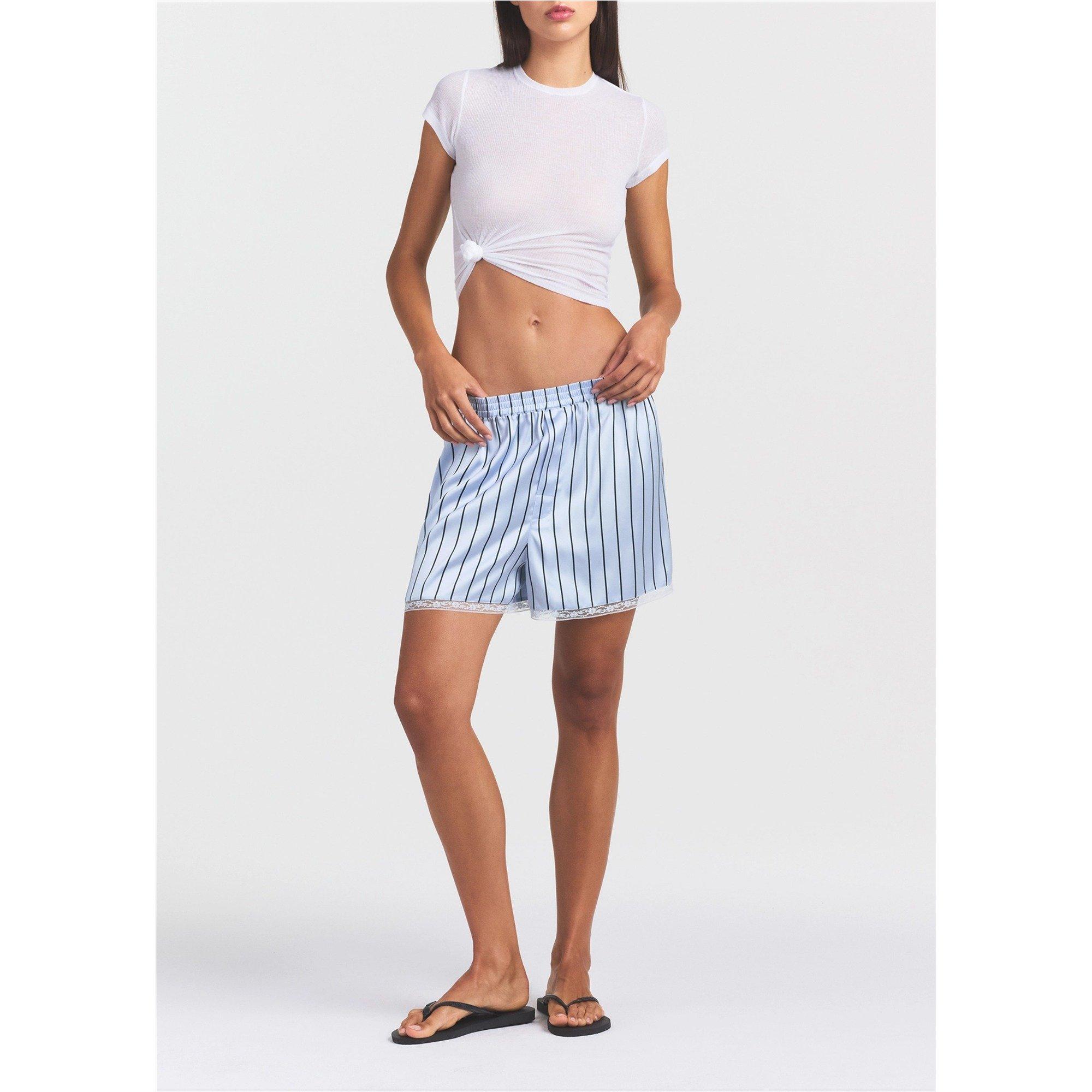 BLUE AND OTHER - SKIMS - Women's Striped Lace Relaxed-Fit Boxer - 4