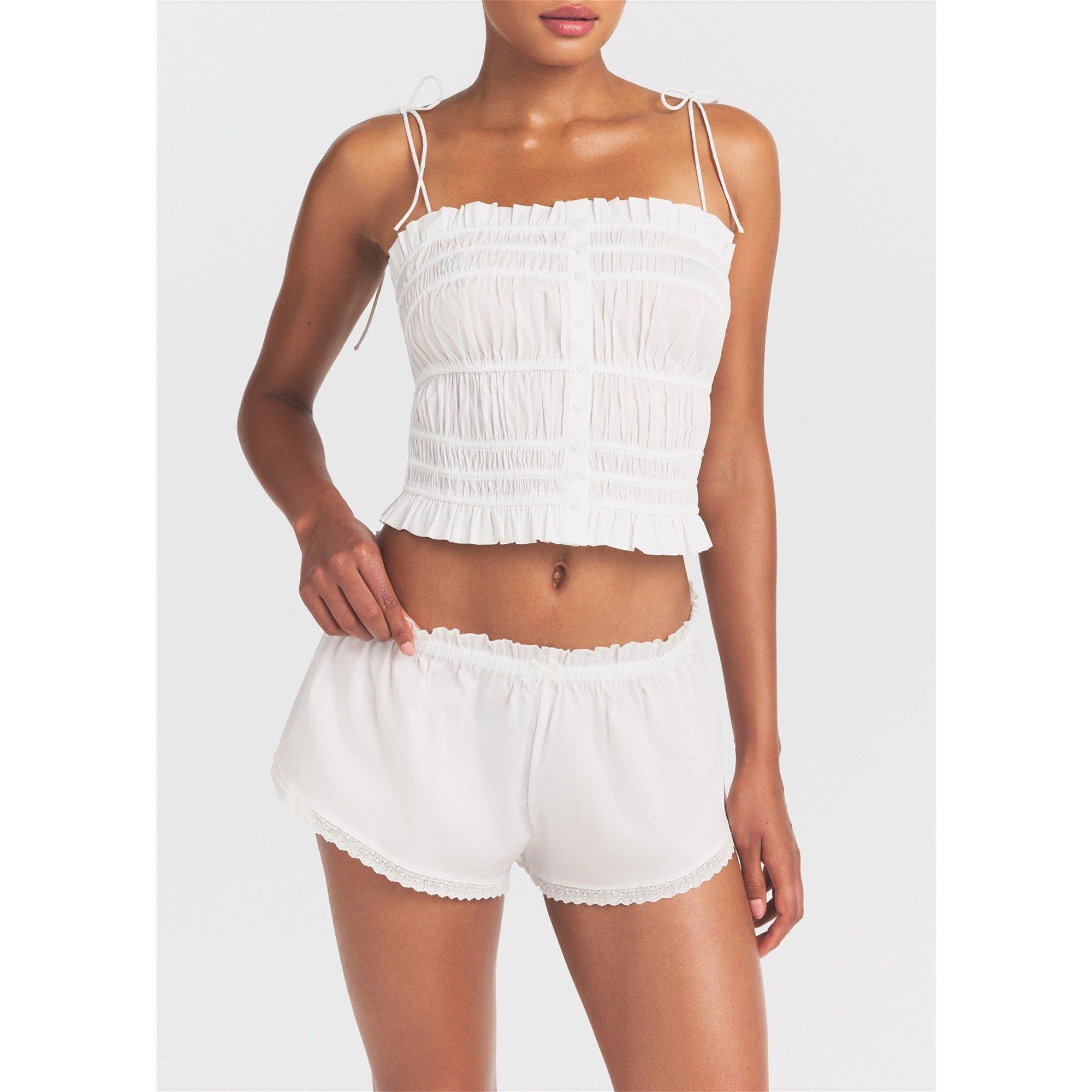 WHITE - SKIMS - Women's Cotton Lace Trim Relaxed-Fit Pyjama Shorts - 2