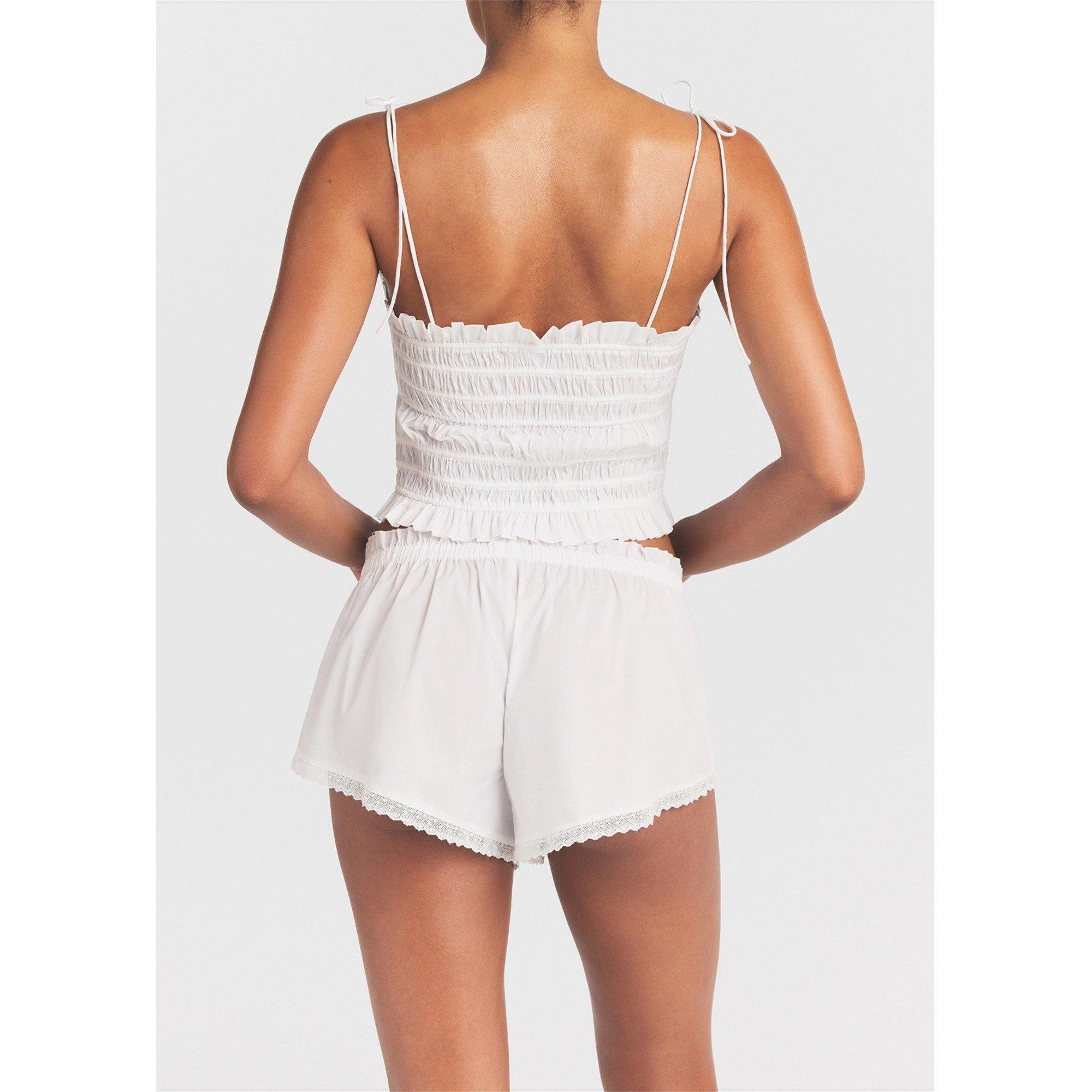 WHITE - SKIMS - Women's Cotton Lace Trim Relaxed-Fit Pyjama Shorts - 3