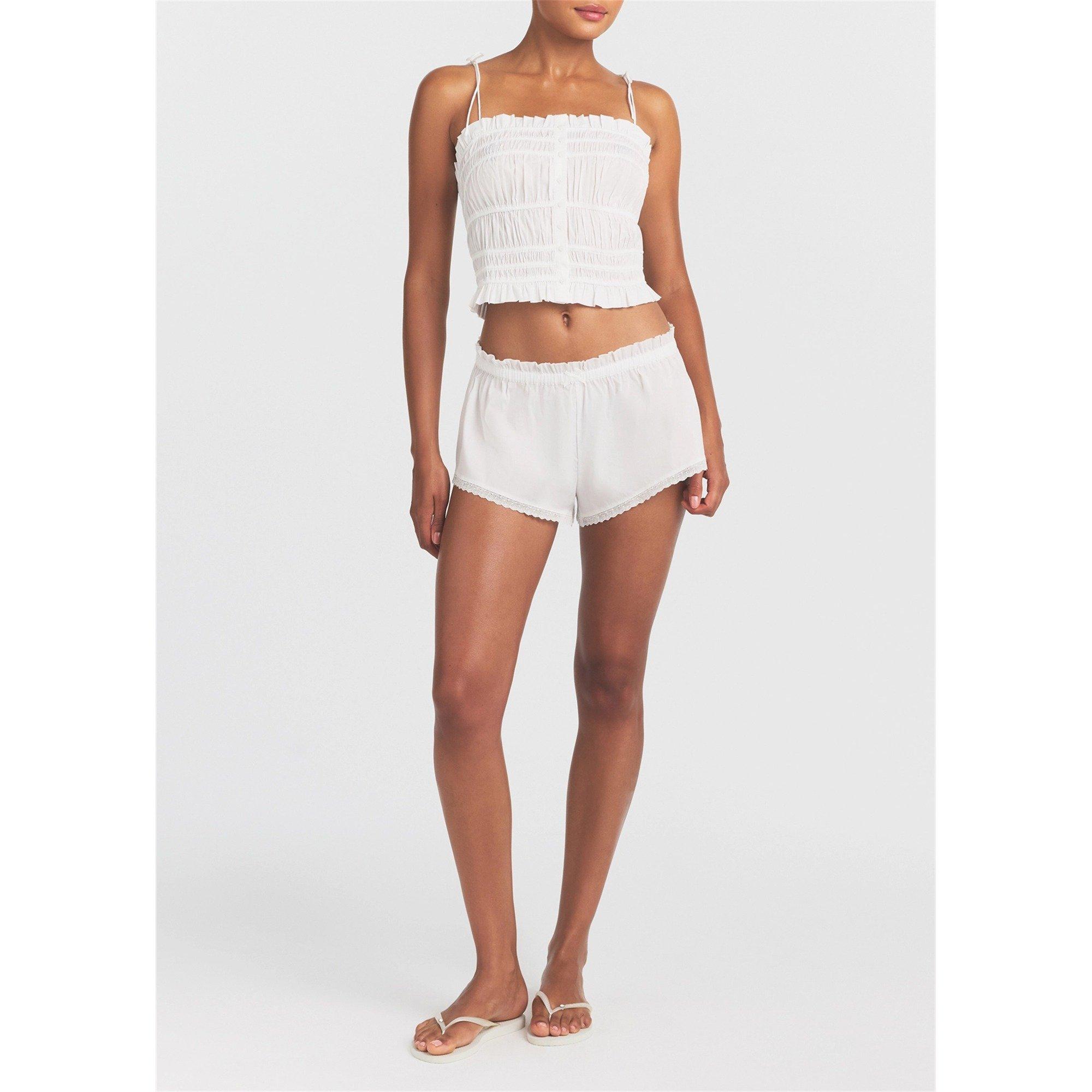 WHITE - SKIMS - Women's Cotton Lace Trim Relaxed-Fit Pyjama Shorts - 5