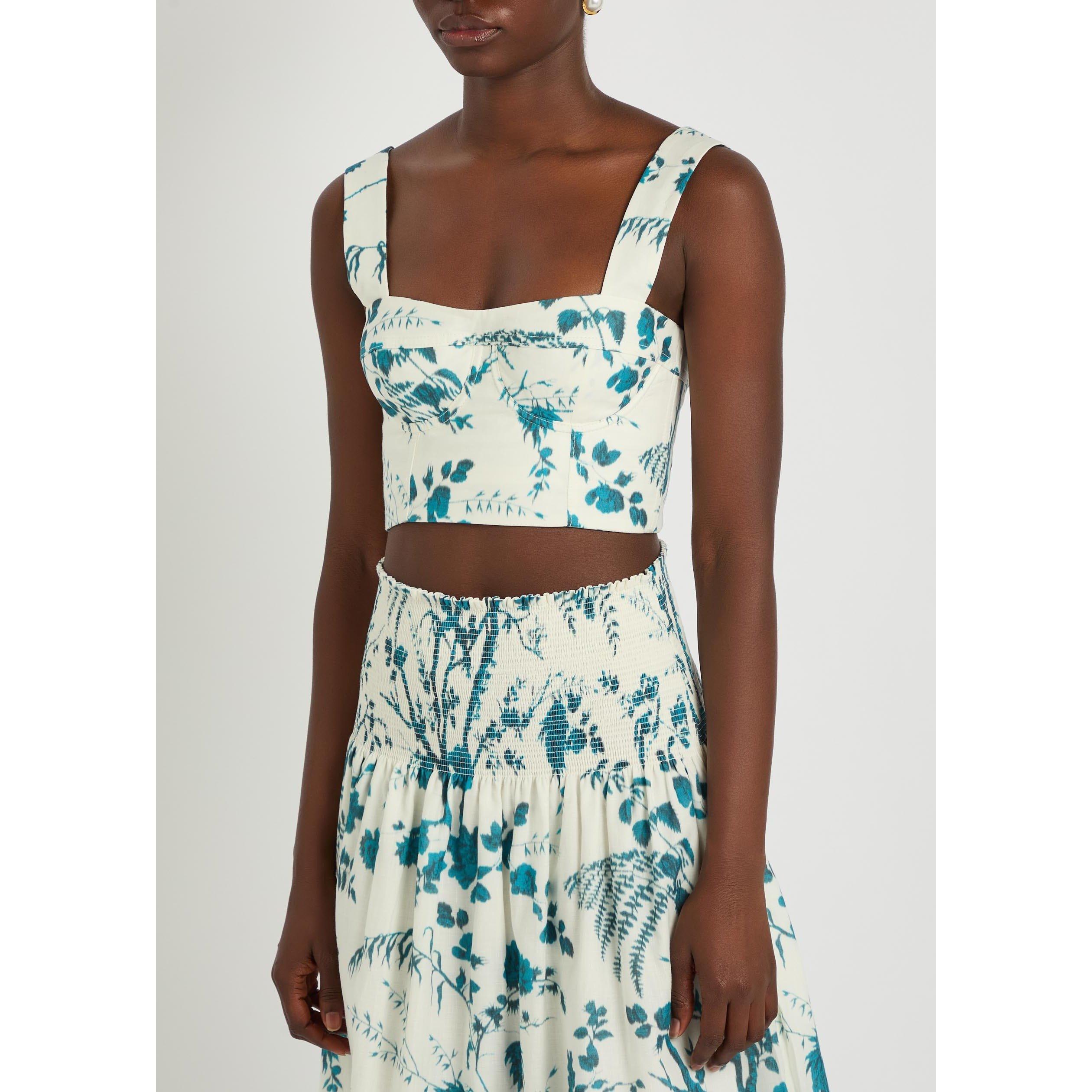 BLUE AND OTHER - Erdem - Women's Cotton Linen Woven Bralet - 2