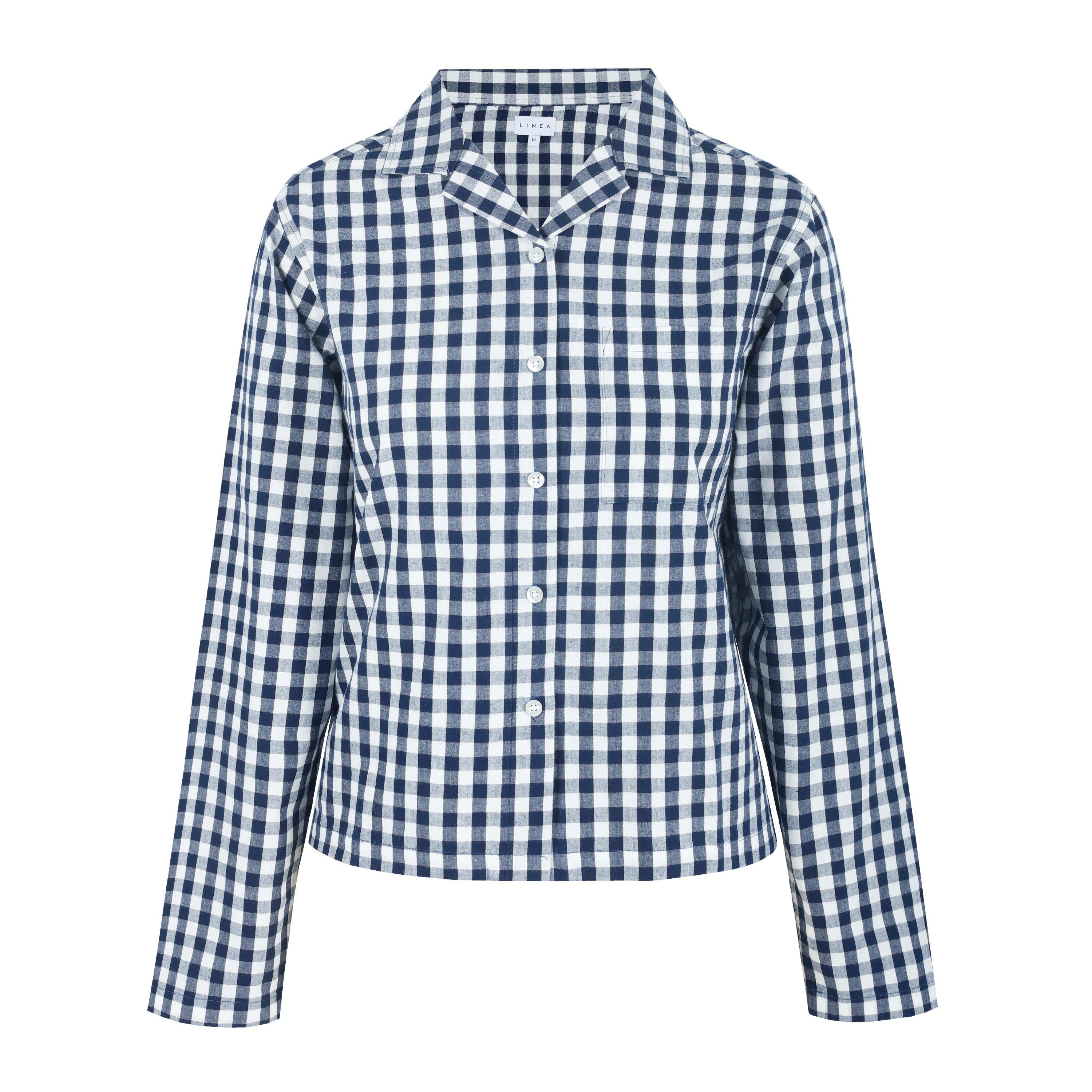 Linea Women's Boxy Relaxed Fit Long Sleeve Pyjama Top - Navy/White - 12 (40)