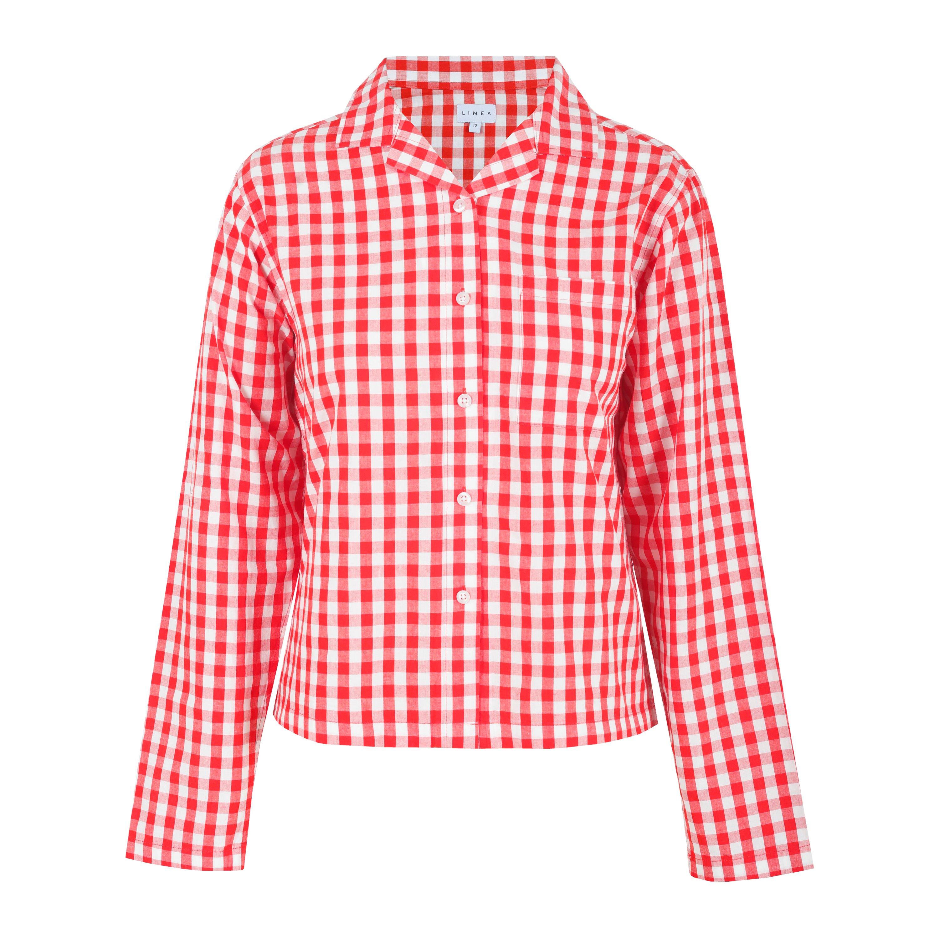 Red/White - Linea - Women's Boxy Relaxed Fit Long Sleeve Pyjama Top - 1