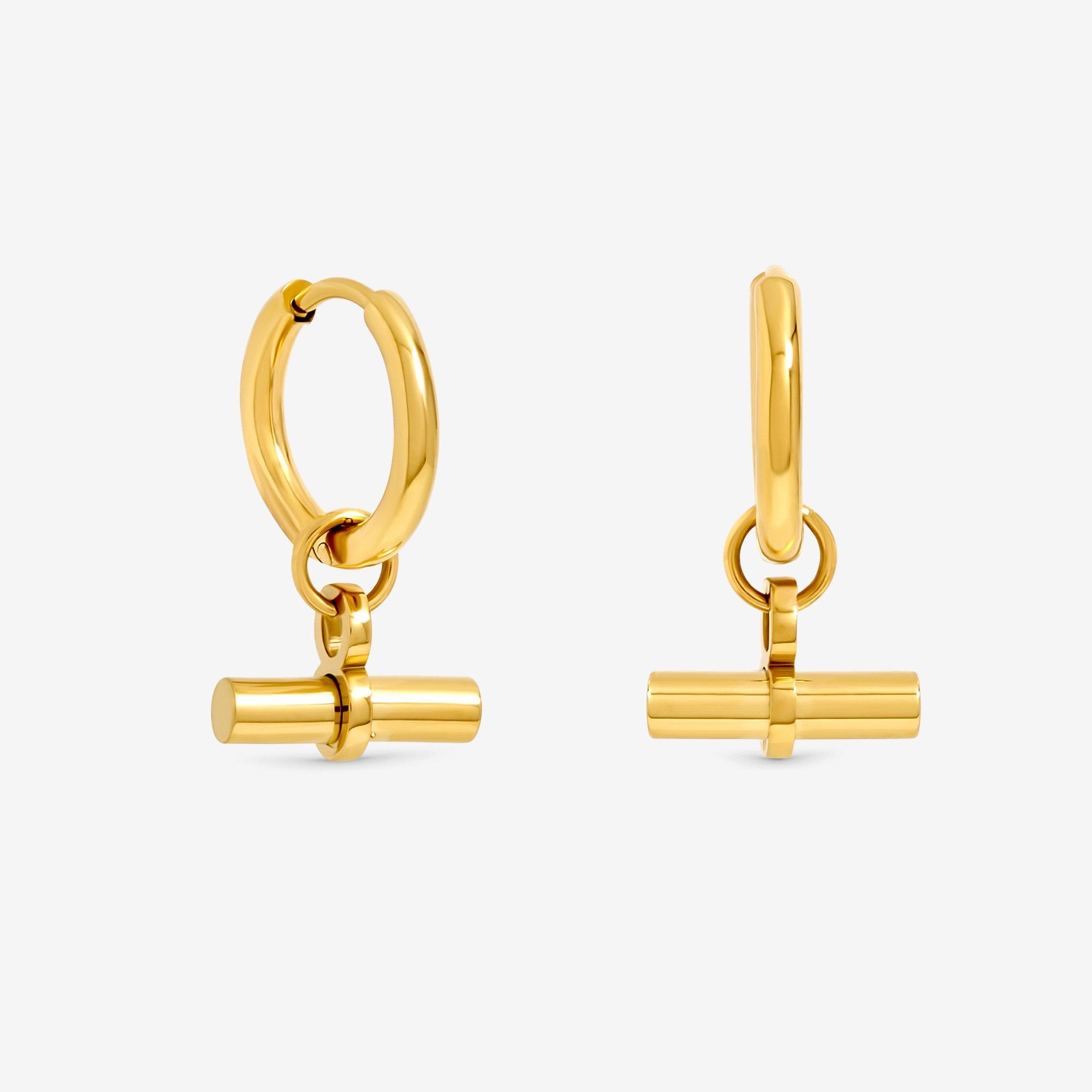Jon Richard Gold Plated Waterproof T-Bar Huggie Hoop Earrings