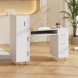 SHEONLY Manicure Table with Glass Top & Wrist Cushion