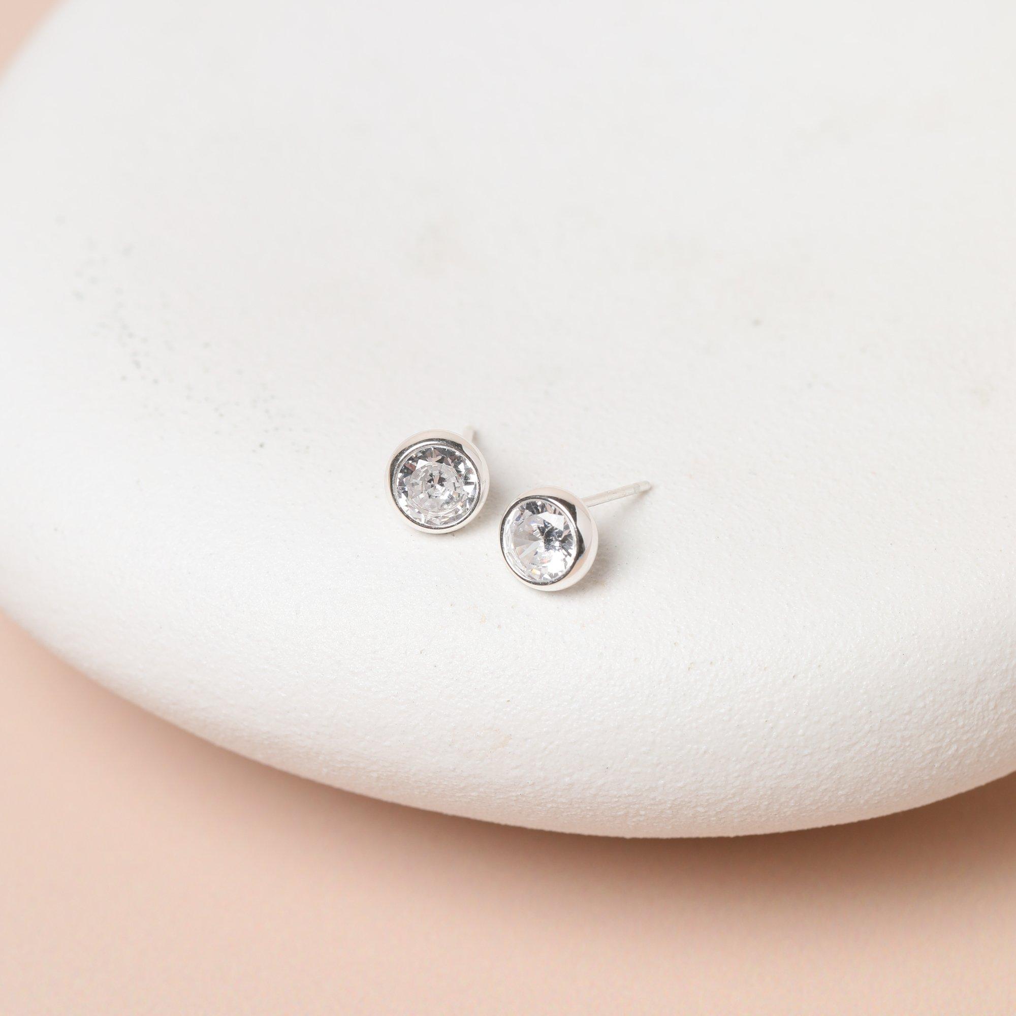 Silver - Jon Richard - Sterling Silver Plated Waterproof Bezel Studs - 2