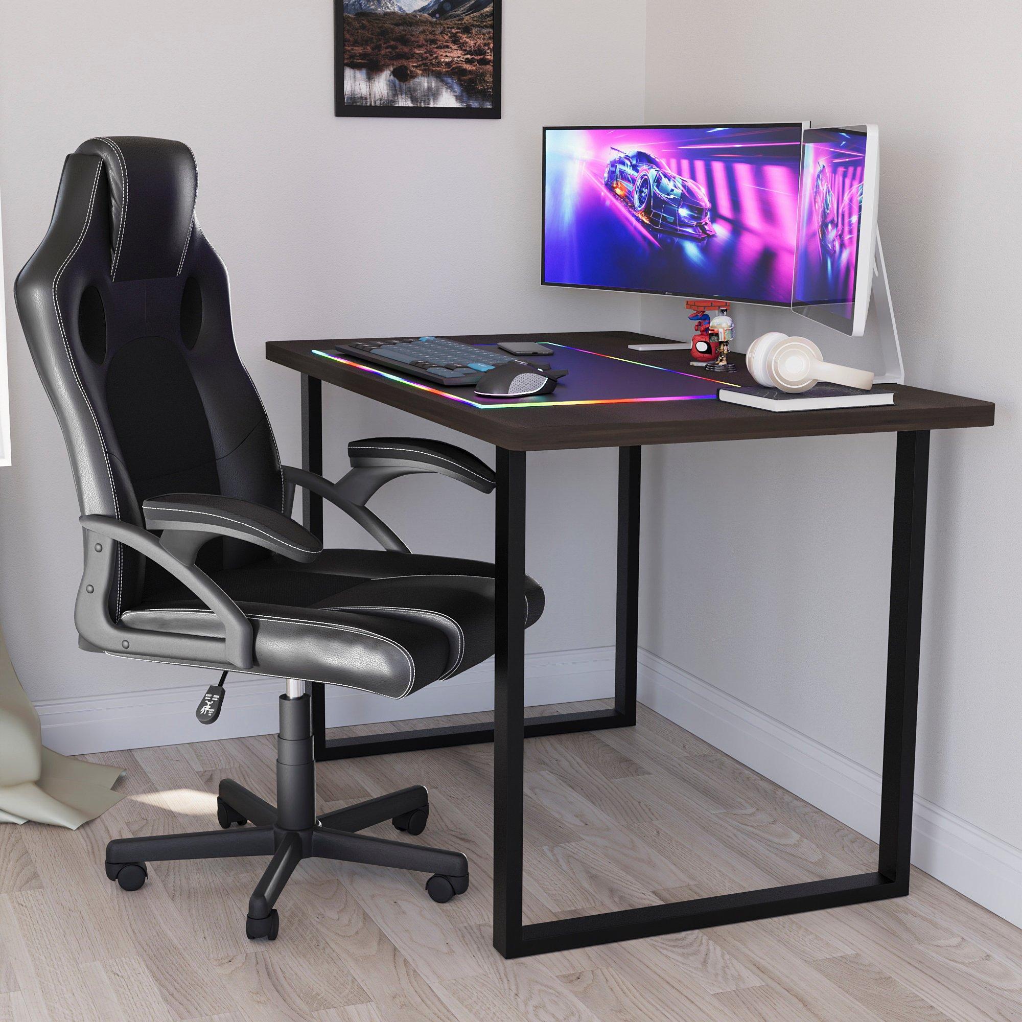 Walnut - Lassic - Vida Designs Gaming Desk With U Shape Legs - 1
