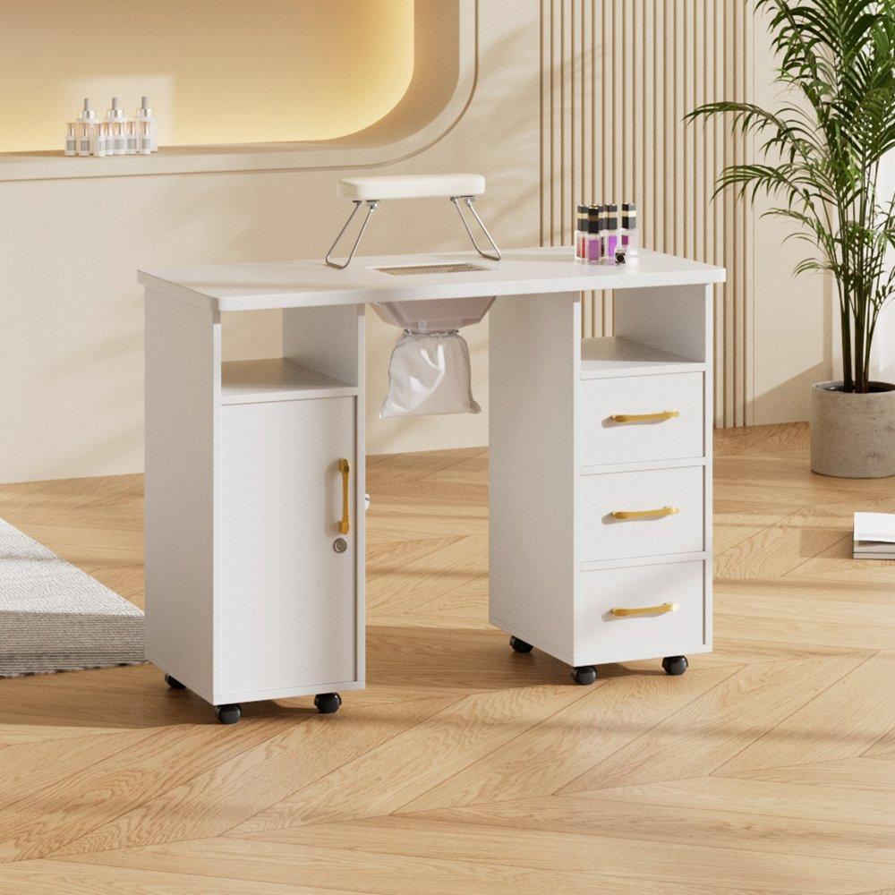 White - SHEONLY - Rolling Manicure Table with Charge & Dust Collect - 1