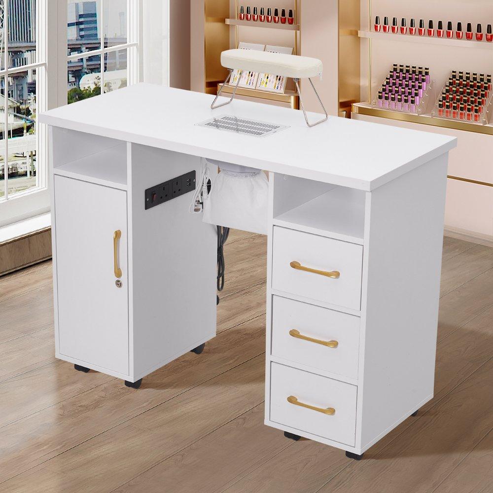 White - SHEONLY - Rolling Manicure Table with Charge & Dust Collect - 2