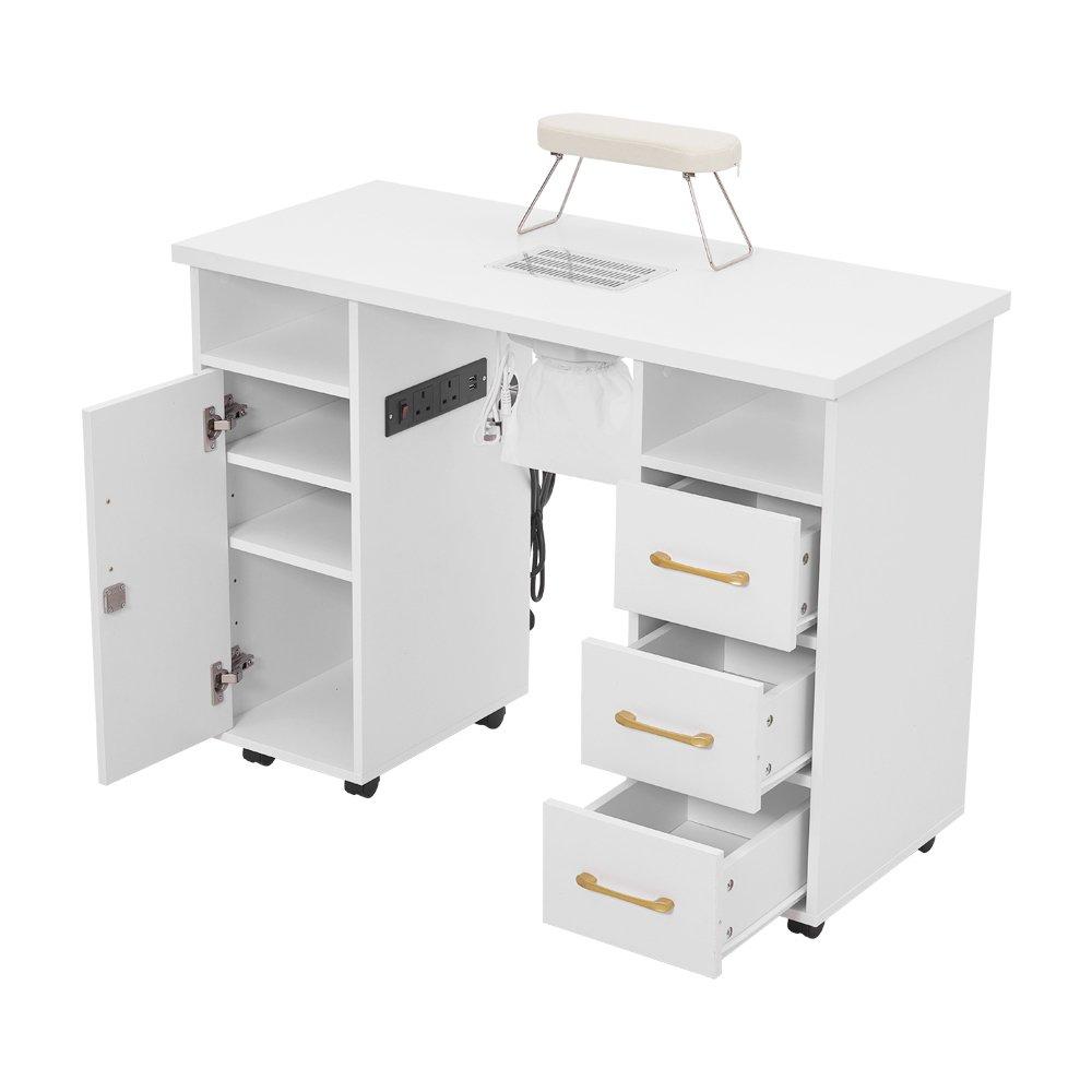 White - SHEONLY - Rolling Manicure Table with Charge & Dust Collect - 4