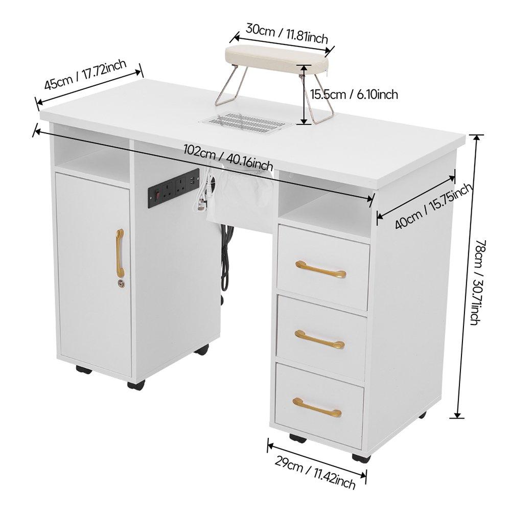 White - SHEONLY - Rolling Manicure Table with Charge & Dust Collect - 10