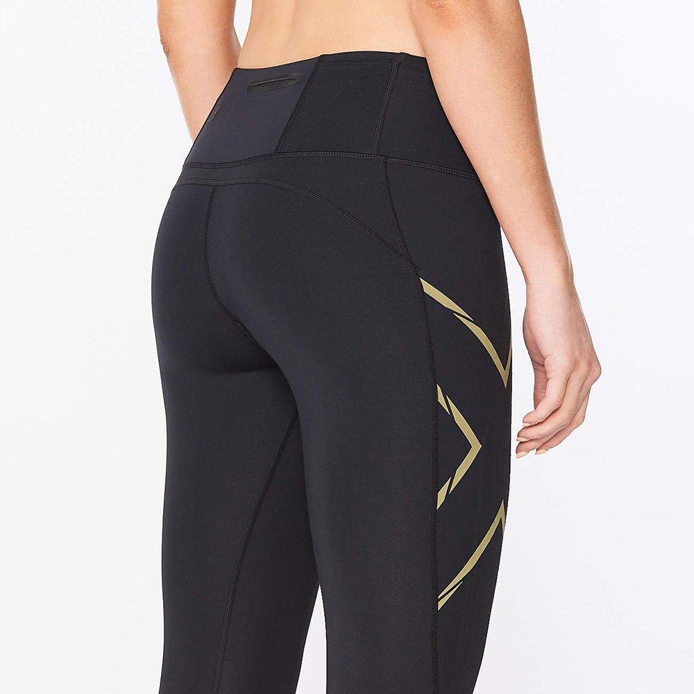 Black/Gold - 2XU - Light Speed Compression Mid Rise Womens Base Layer Tights - 7