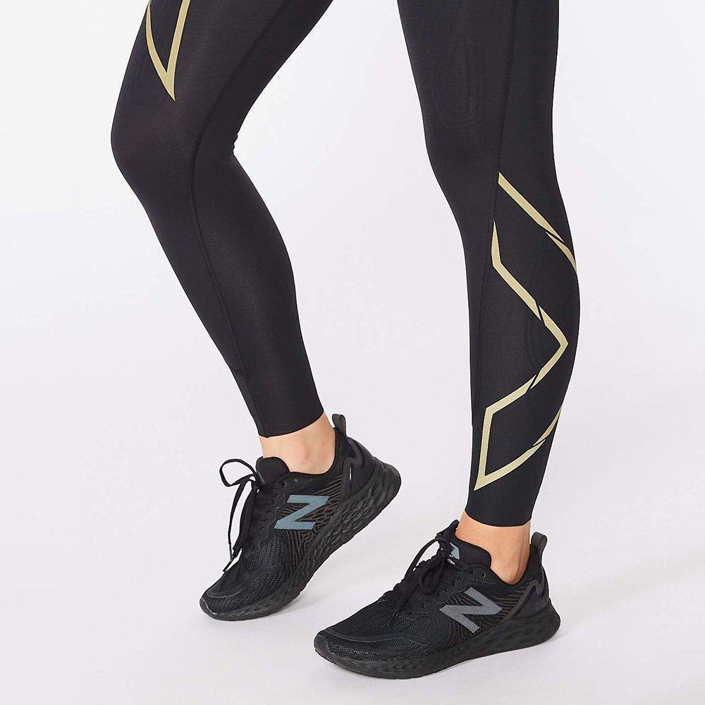 Black/Gold - 2XU - Light Speed Compression Mid Rise Womens Base Layer Tights - 9