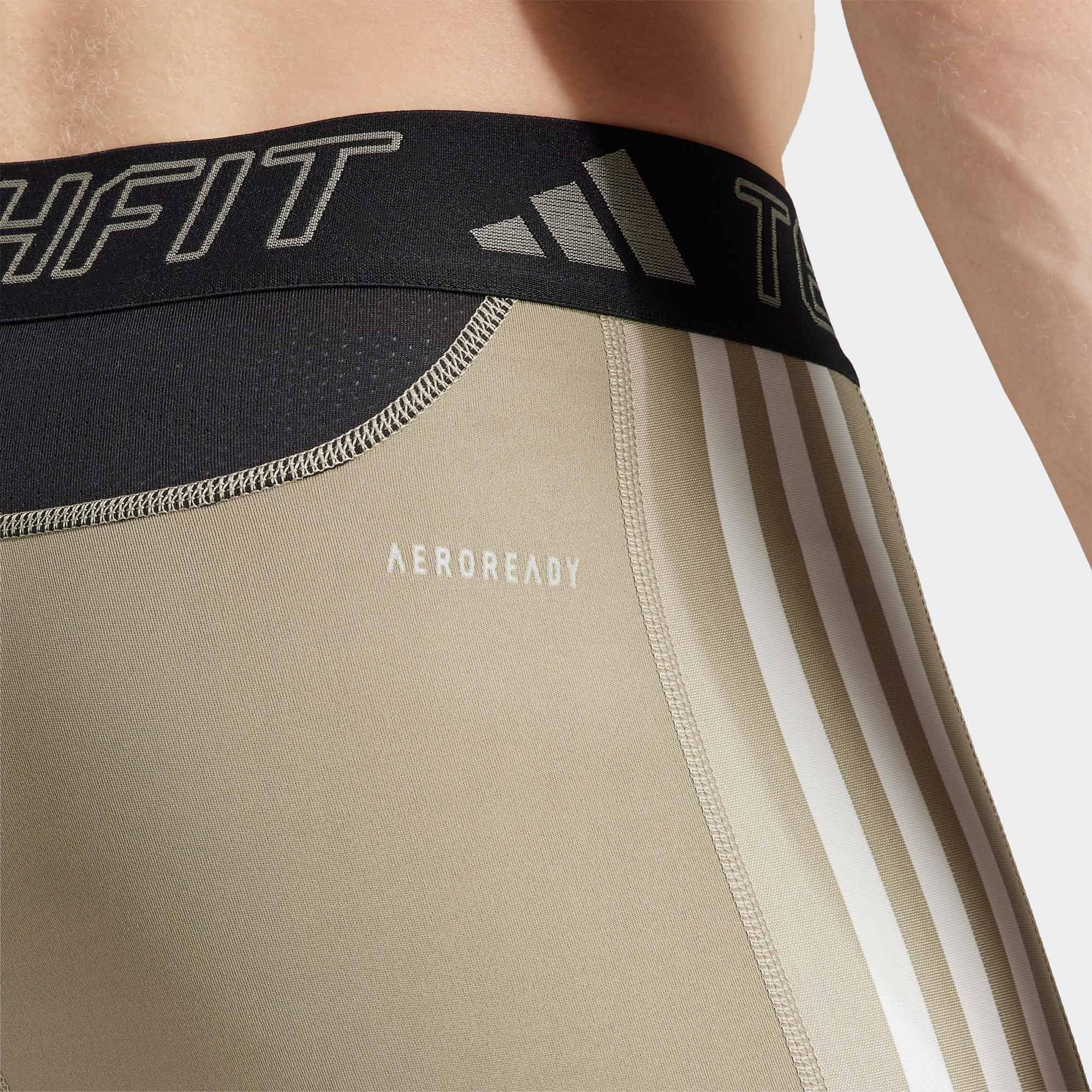 Silver Pebble - adidas - adidas 5 Techfit 3 Stripes Mens Training Long Tights - 6