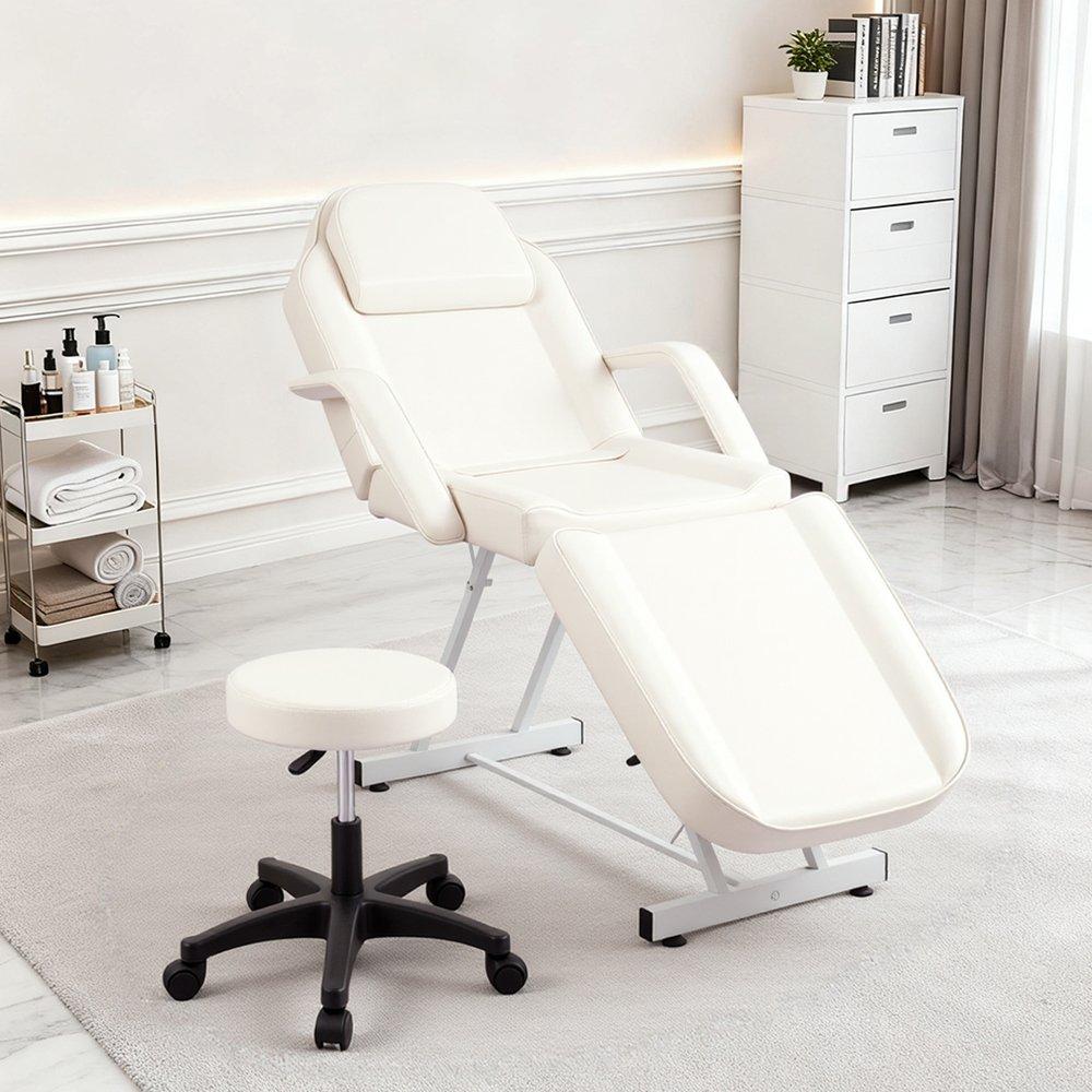 White - SHEONLY - Adjustable Massage Table with Recliner & Stool - 1