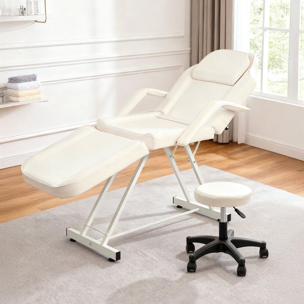 White - SHEONLY - Adjustable Massage Table with Recliner & Stool - 2