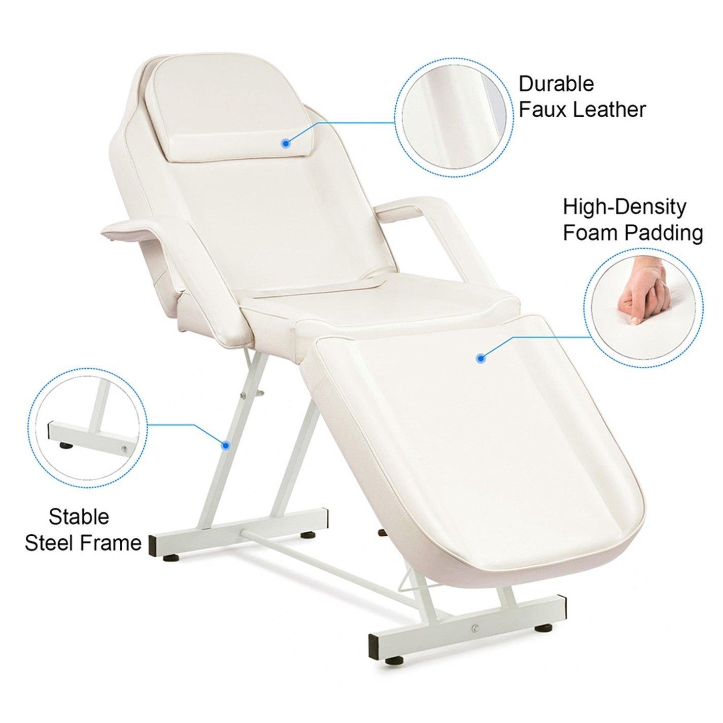 White - SHEONLY - Adjustable Massage Table with Recliner & Stool - 3