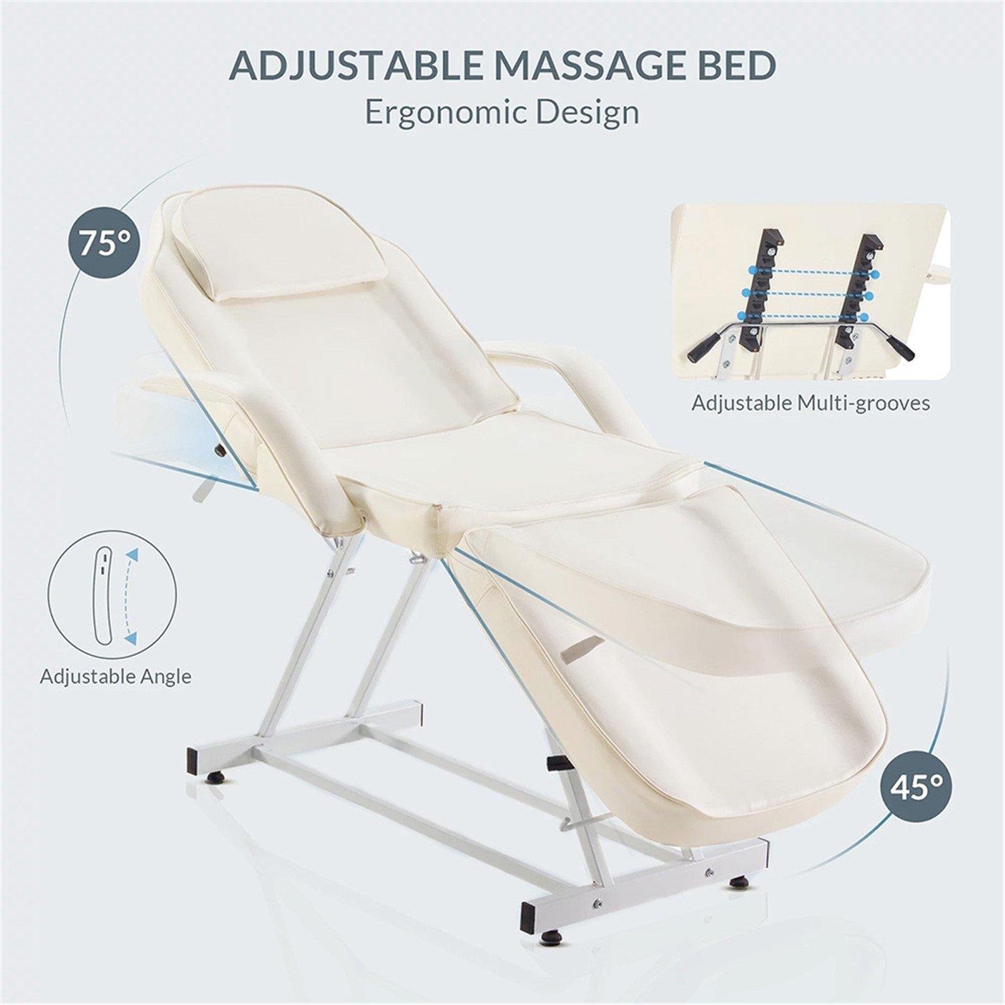 White - SHEONLY - Adjustable Massage Table with Recliner & Stool - 4