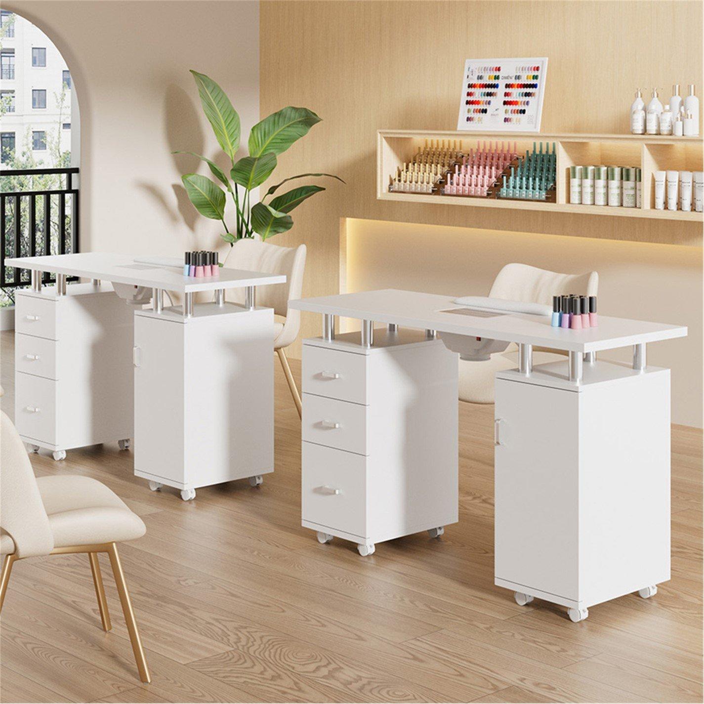 White - SHEONLY - Mobile Manicure Table with Dust Collector & Drawer - 2