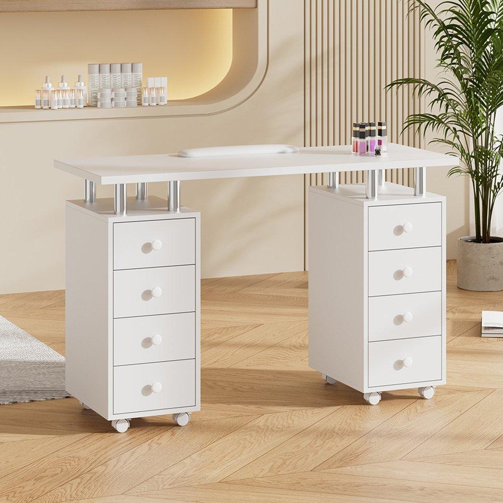 White - SHEONLY - Mobile 8-Drawer Manicure Table Beauty Station - 1