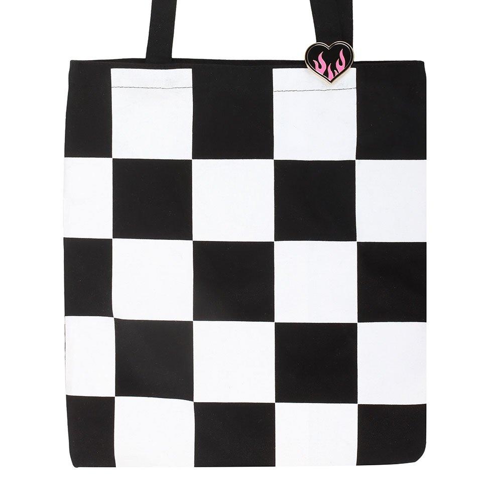Black - Something Different - Checkerboard Print Polycotton Tote Bag with Enamel - 3
