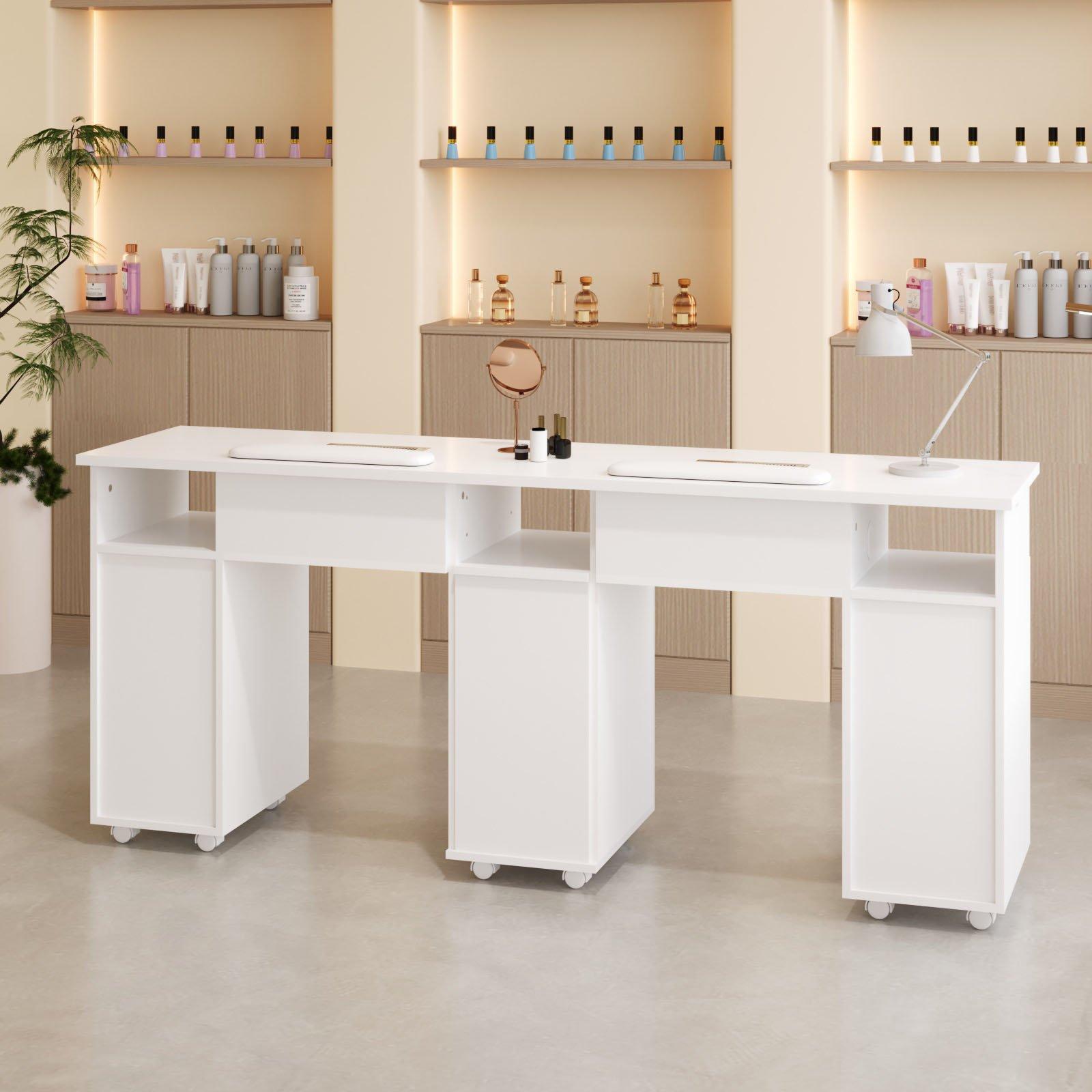 White - SHEONLY - Mobile Manicure Table with Dust Collector & Drawer - 1