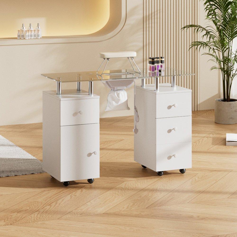 Sheonly  Mobile Manicure Table With Wheels & Dust Collector - White