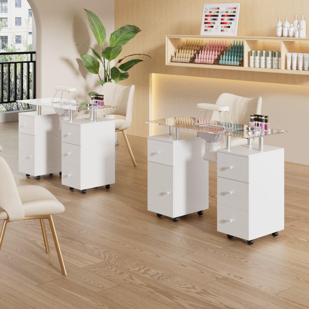 White - SHEONLY - Mobile Manicure Table with Wheels & Dust Collector - 2