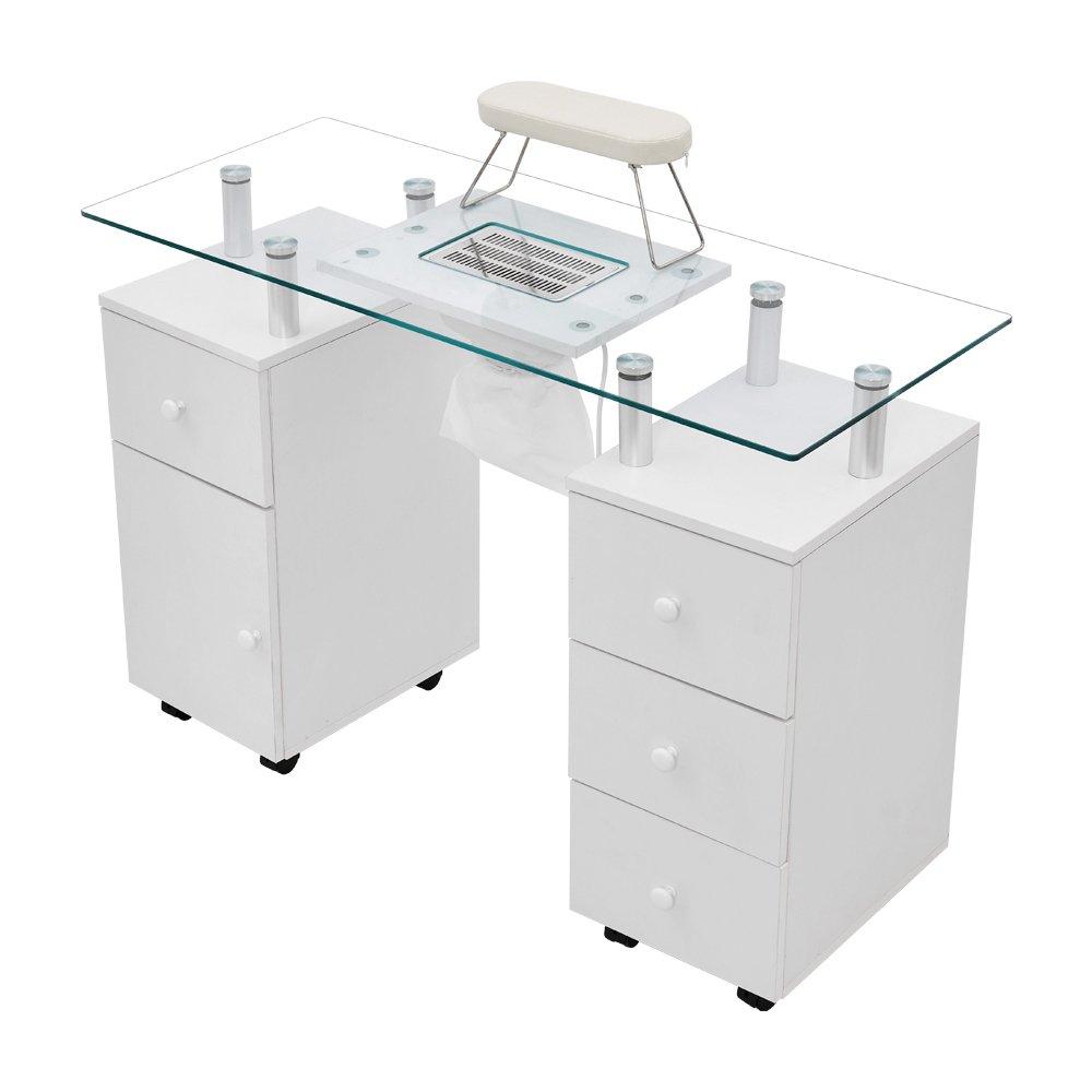 White - SHEONLY - Mobile Manicure Table with Wheels & Dust Collector - 4