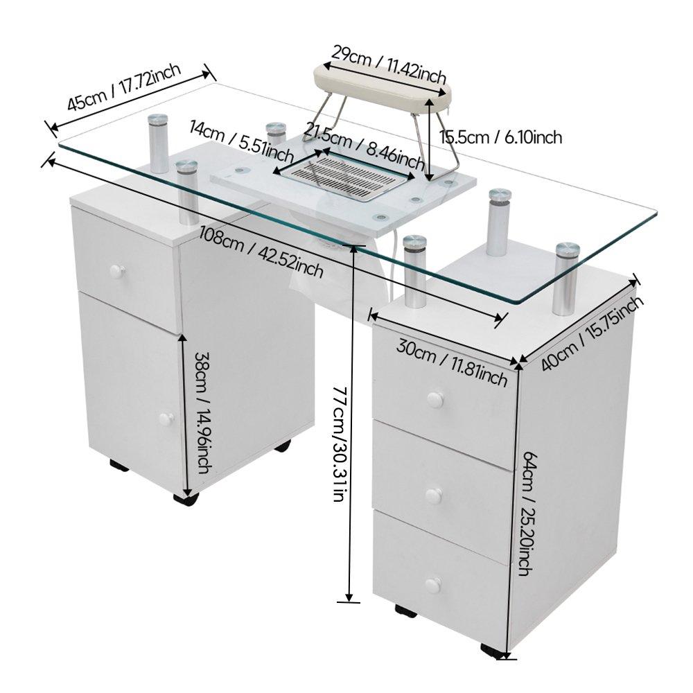 White - SHEONLY - Mobile Manicure Table with Wheels & Dust Collector - 10