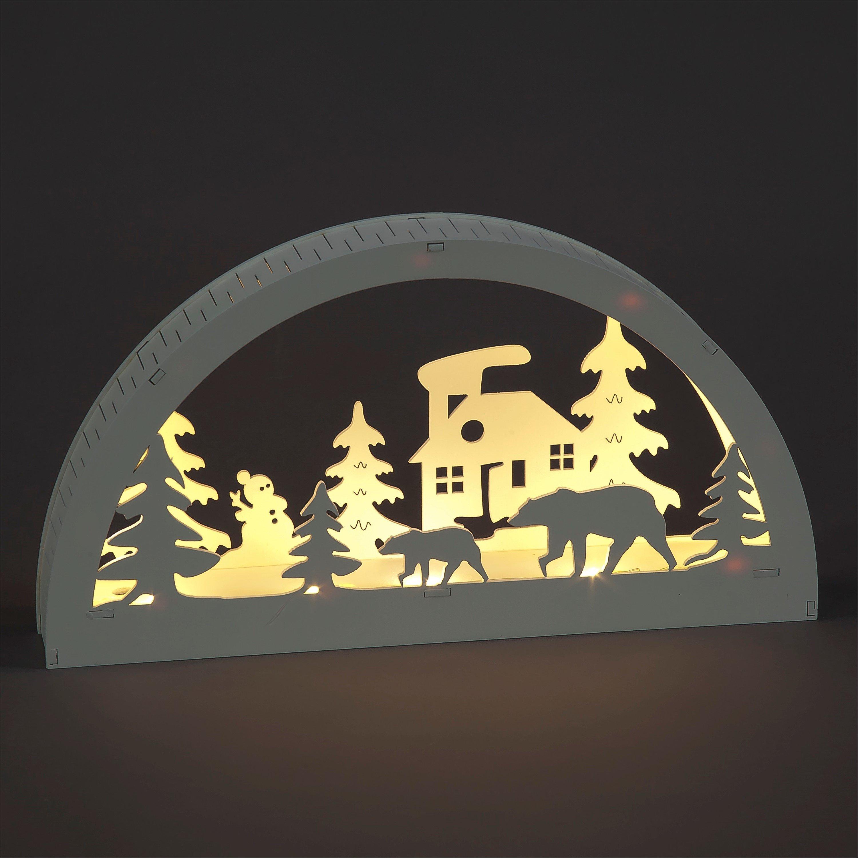 White - Snowtime - 16cm White Wooden Winter Arch Scene