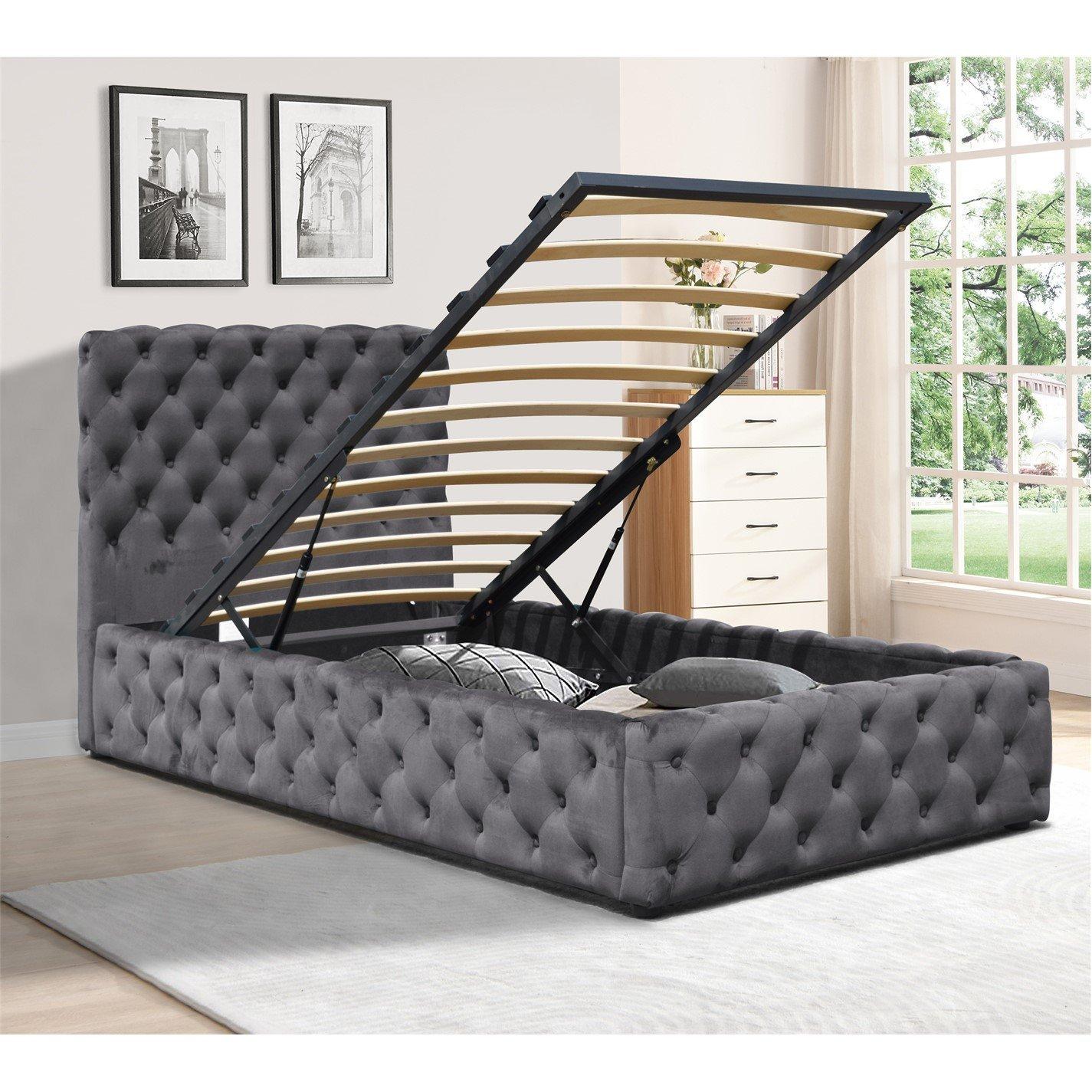 Comfy Living  Tufted Fabric Gas Lift Ottoman Bed Frame - Grey - Kingsize