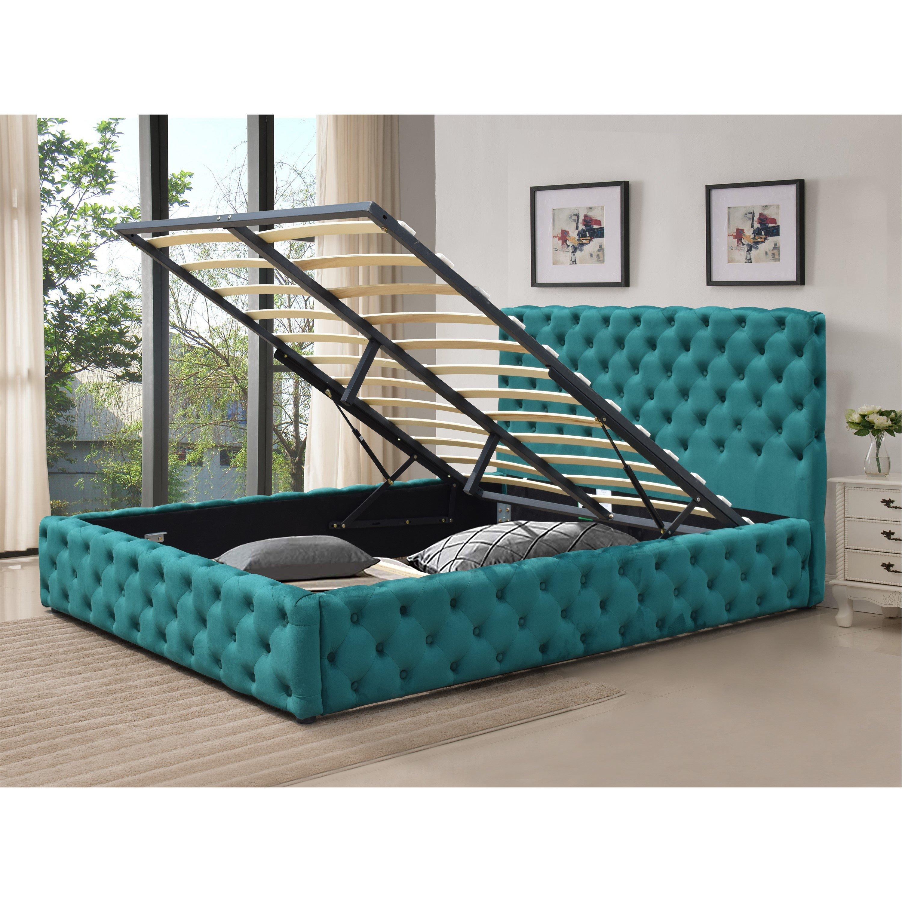 Green - Comfy Living - Tufted Fabric Gas Lift Ottoman Bed Frame - 2