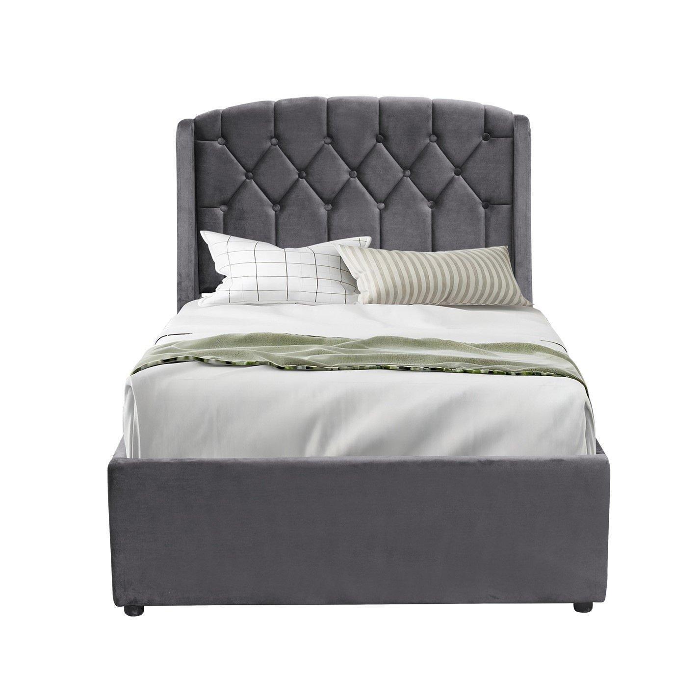 Grey - Comfy Living - Diamond Tufted Gas Lift LED Bed Frame - 3