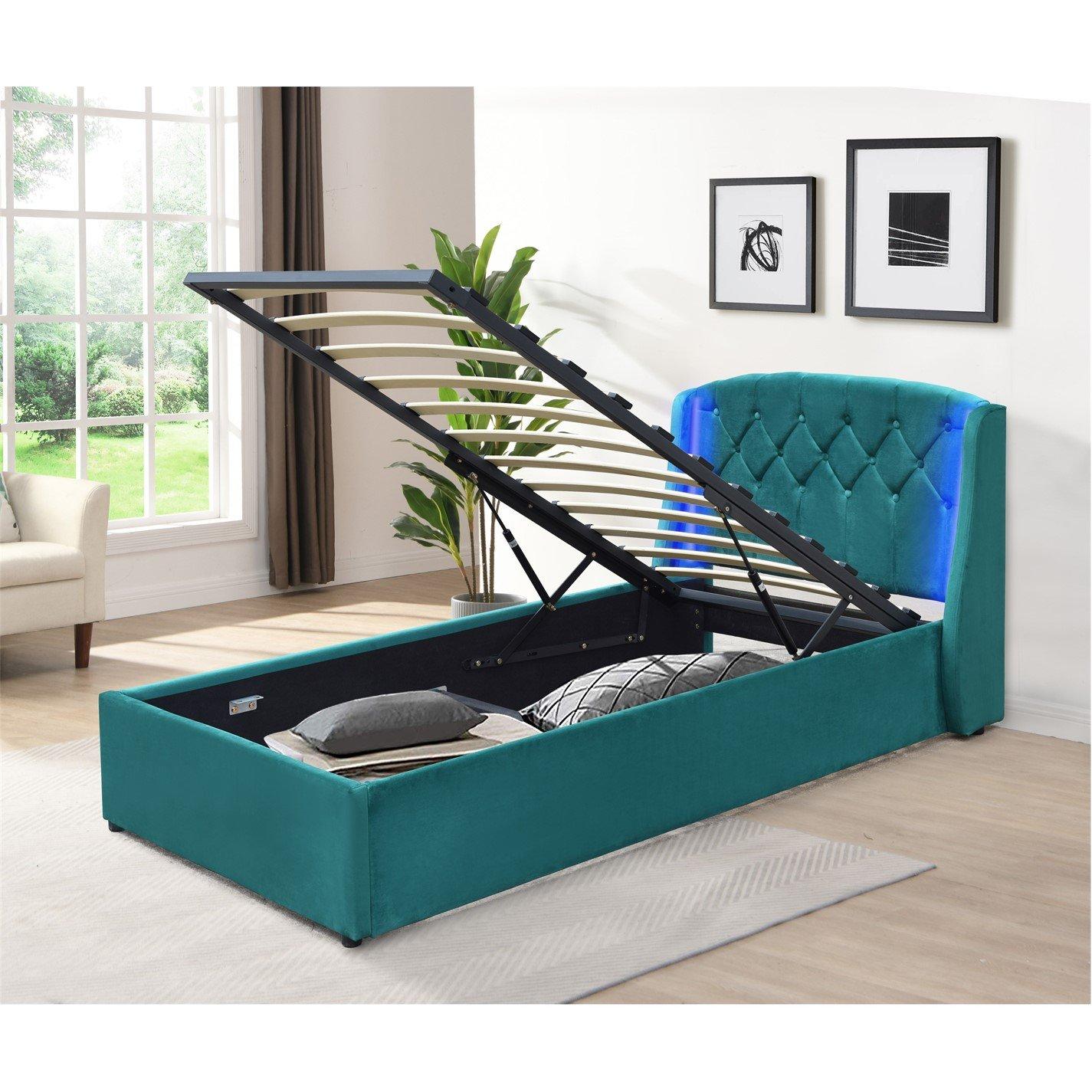 Comfy Living Diamond Tufted Gas Lift LED Bed Frame