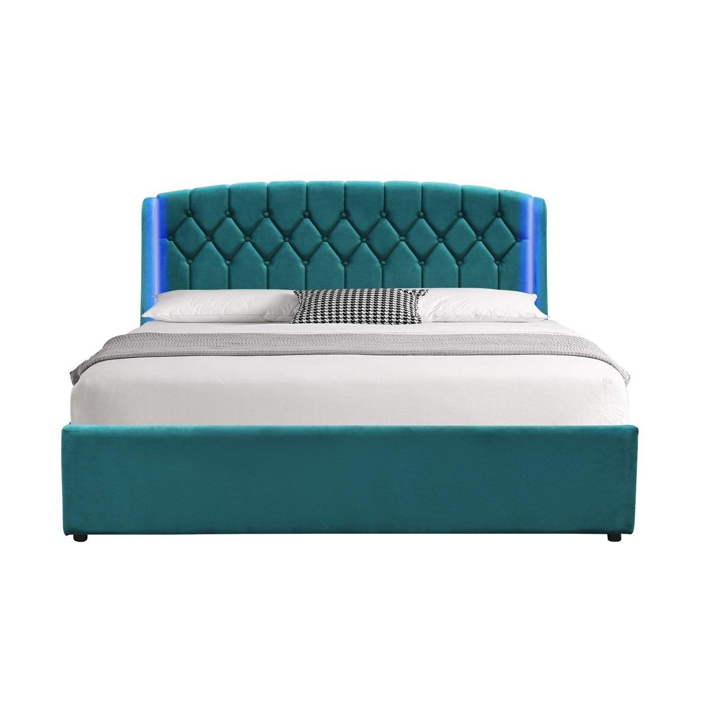 Green - Comfy Living - Diamond Tufted Gas Lift LED Bed Frame - 2