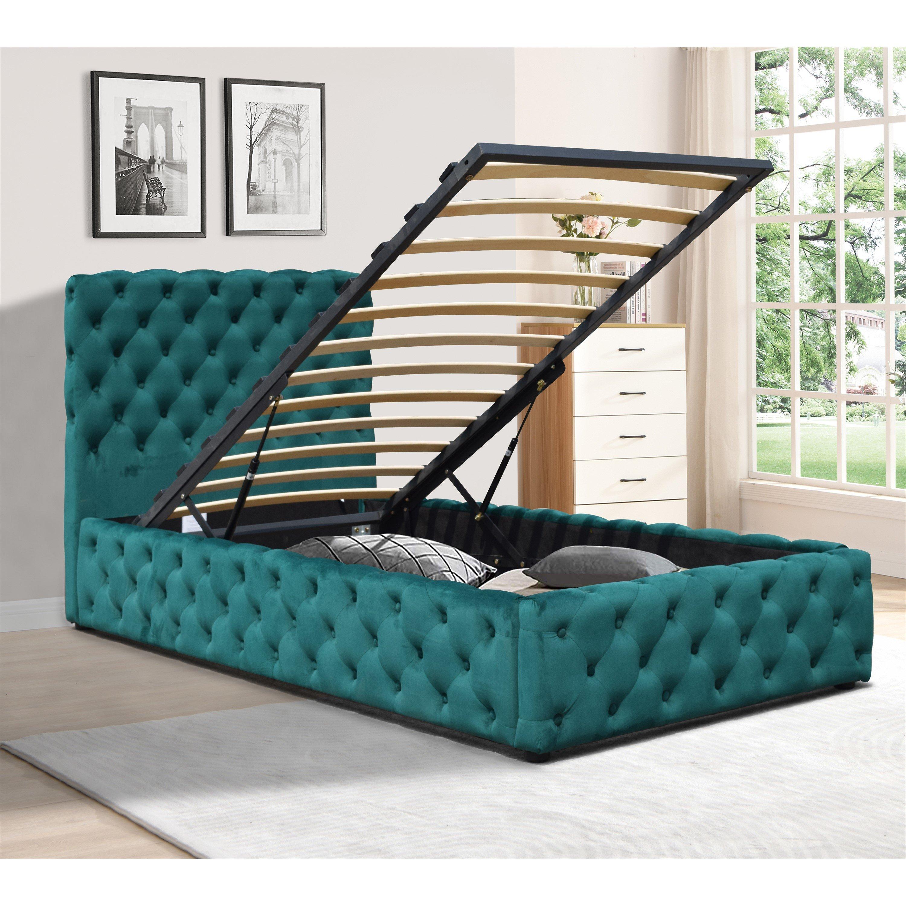Green - Comfy Living - Tufted Fabric Gas Lift Ottoman Bed with Mattress - 4