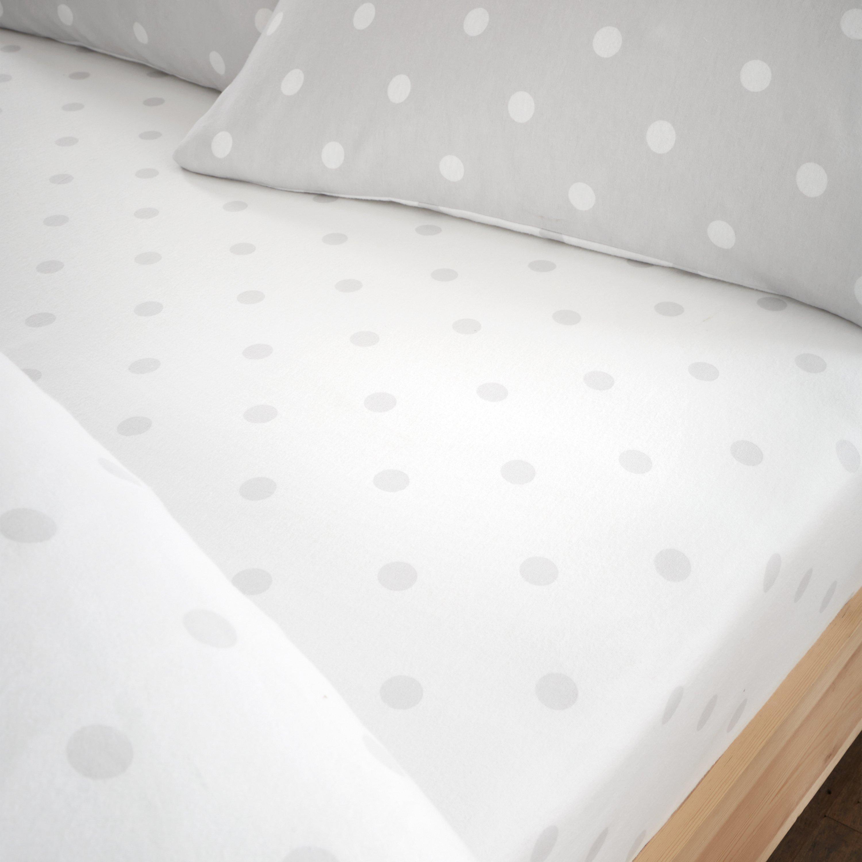 Catherine Lansfield Grey Brushed Polka Dot Cotton Fitted Sheet in Size Double, Sports Direct - Image 3