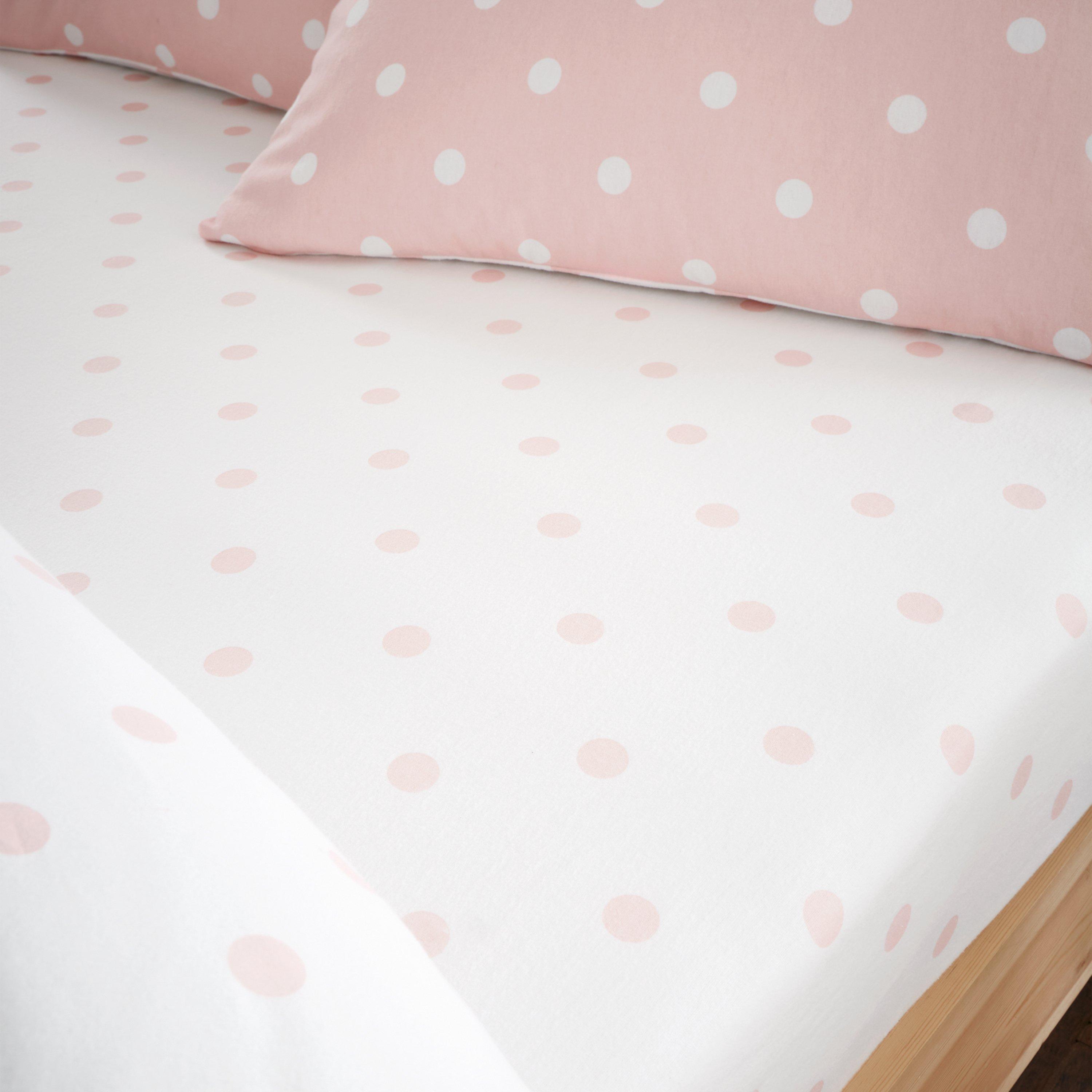Catherine Lansfield  Brushed Polka Dot Cotton Fitted Sheet - Pink - Single