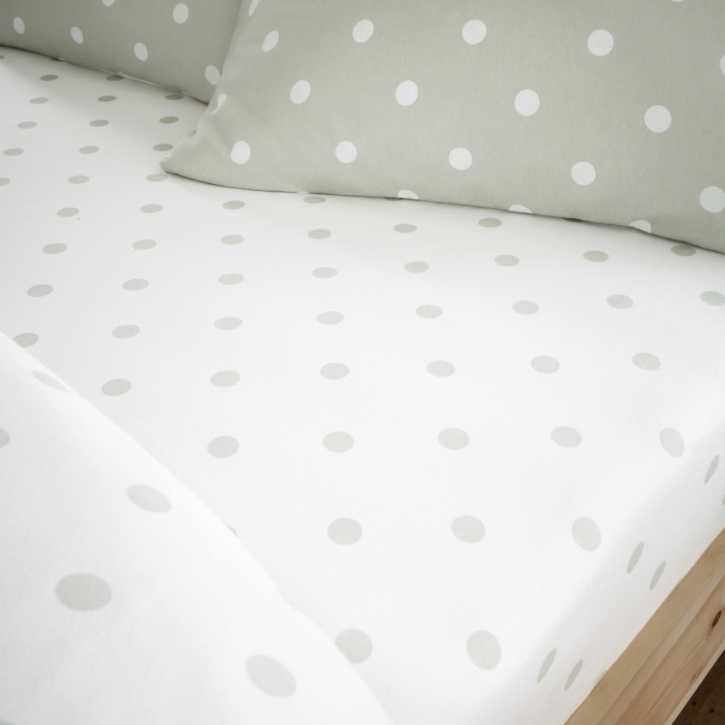 Green - Catherine Lansfield - Brushed Polka Dot Cotton Fitted Sheet - 1
