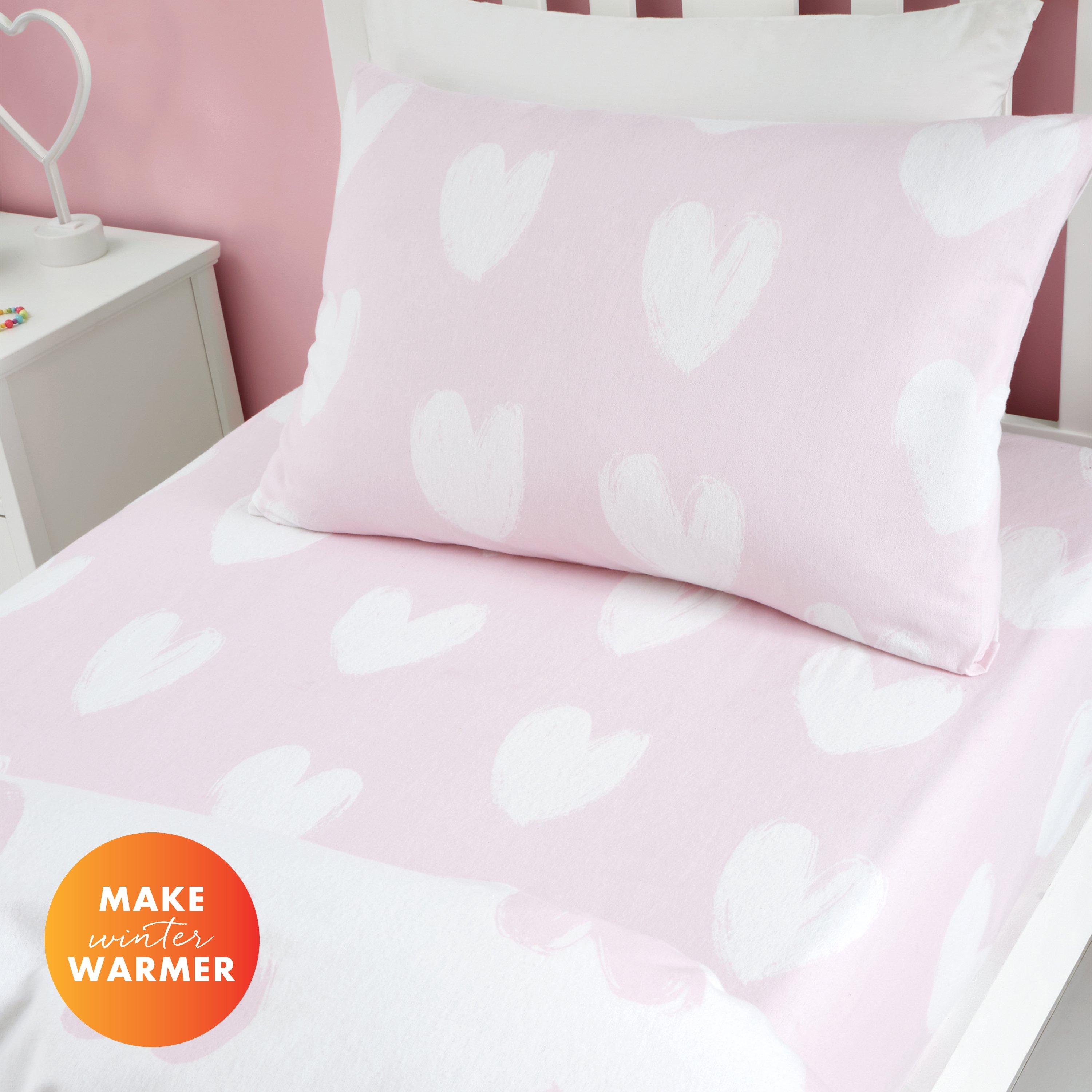White - Catherine Lansfield - Brushed Cotton Hearts Fitted Sheet - 1